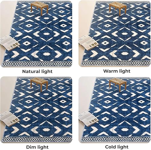 Miniatura 2 de KILOCOCO Tapete para sala de estar, lavable, bohemio, antideslizante, suave, diseño geométrico, marroquí, para interior, para dormitorio, comedor,
