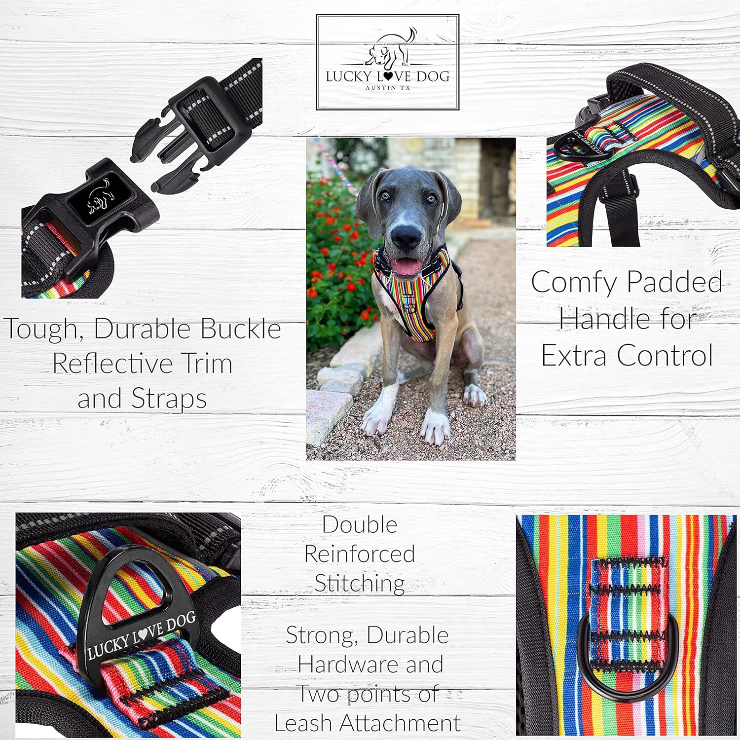 Lucky Love Dog Harness Leash Bundle, Easy to Walk, No Pull Dog Harness, Adjustable Custom Fit (Hippie, Small)
