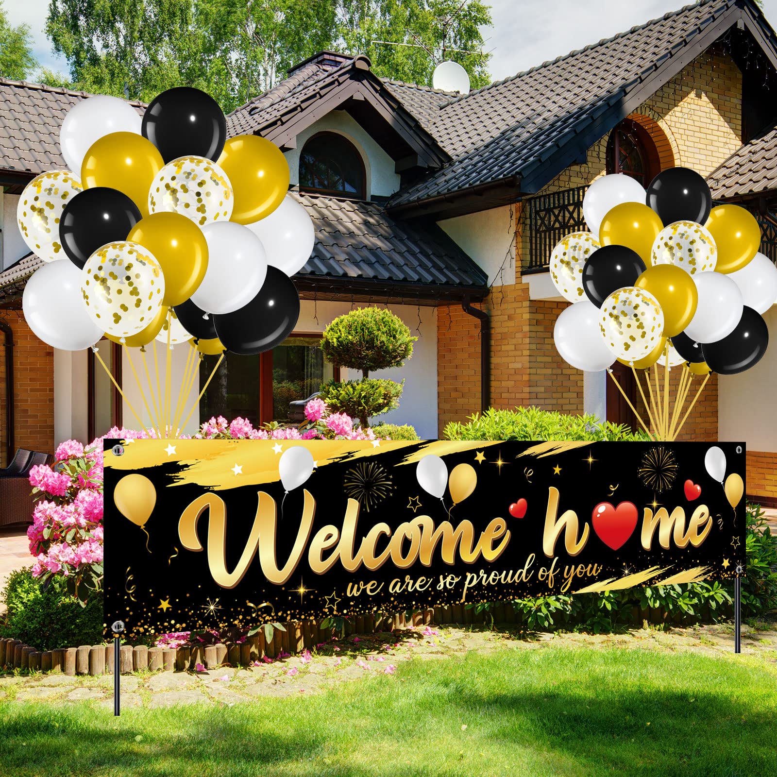 Tatuo 36 Pcs Military Welcome Home Banner with 35 Balloons, Heart Style