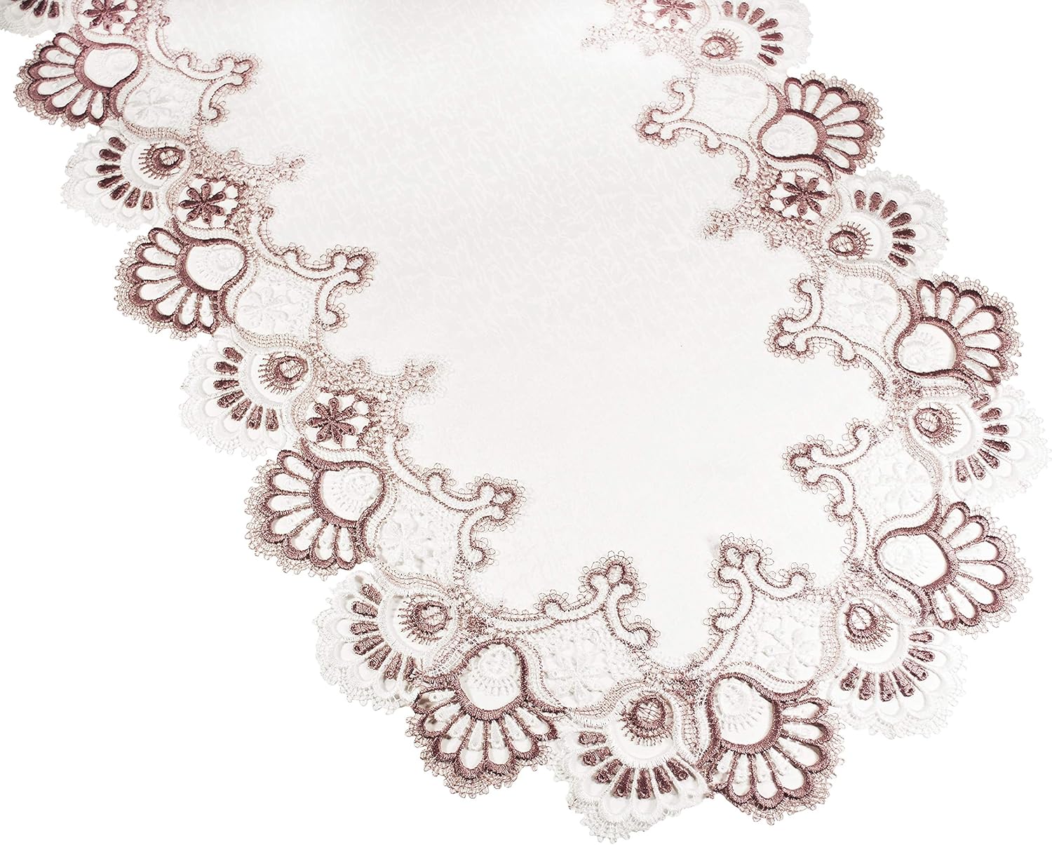 Mauve Rose Jacquard Peacock Tail European Lace Table Runner, Dresser Scarf (16Wx53L)