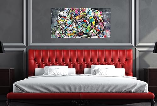 Miniatura 5 de SIXTTART Decoración floral de pared  Banksy  Arte de pared de graffiti para sala de estar, listo para colgar, tamaño 40 x 20 pulgadas