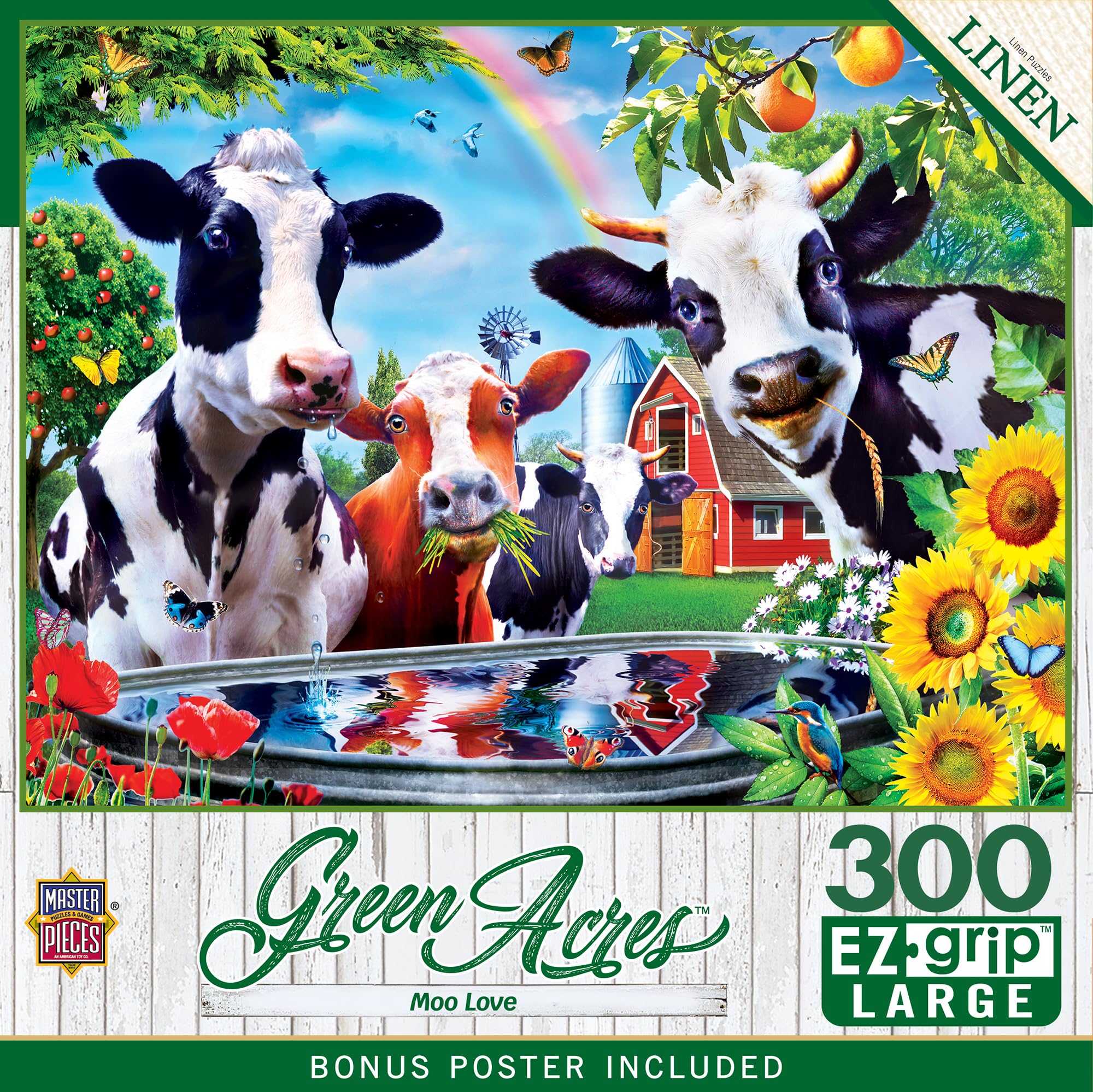 MasterPieces - 300 Piece Jigsaw Puzzle, Large EZ Grip Shapes, Moo Love, Fun for Adults, Seniors, Family, Kids, Matte Finish, 18"x24