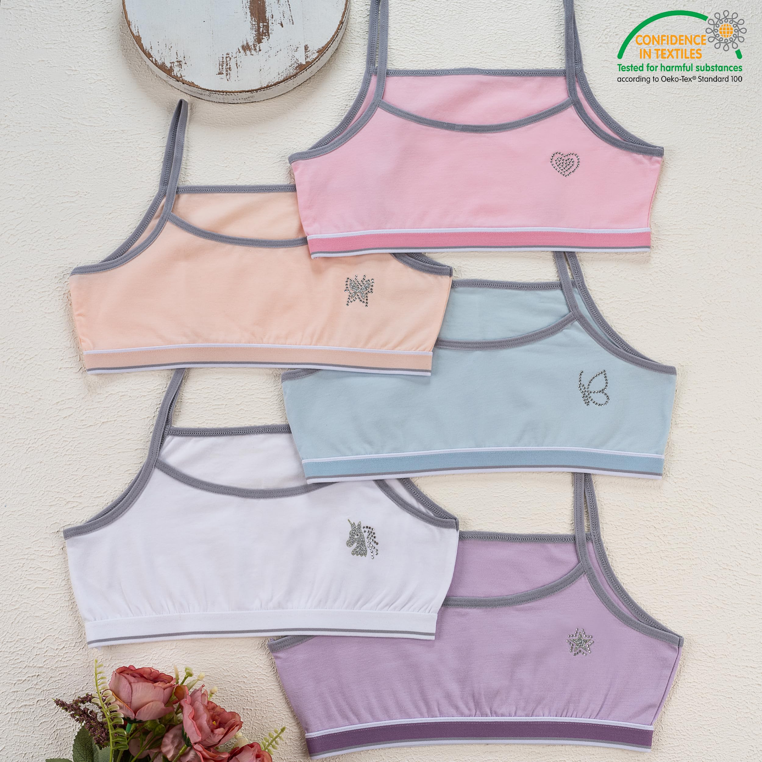 LOREZA ® 5 Filles Bustier en Coton X Dos avec Strass Bretelles Spaghetti Soutien-Gorge de Sport
