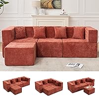 Vista 14 de Sofá Modular Seccional Nube para Sala de Estar - Juego de Sofás de Chenilla Convertible de 4 Plazas de 130'' con Otomana, Sofás de Compresión sin