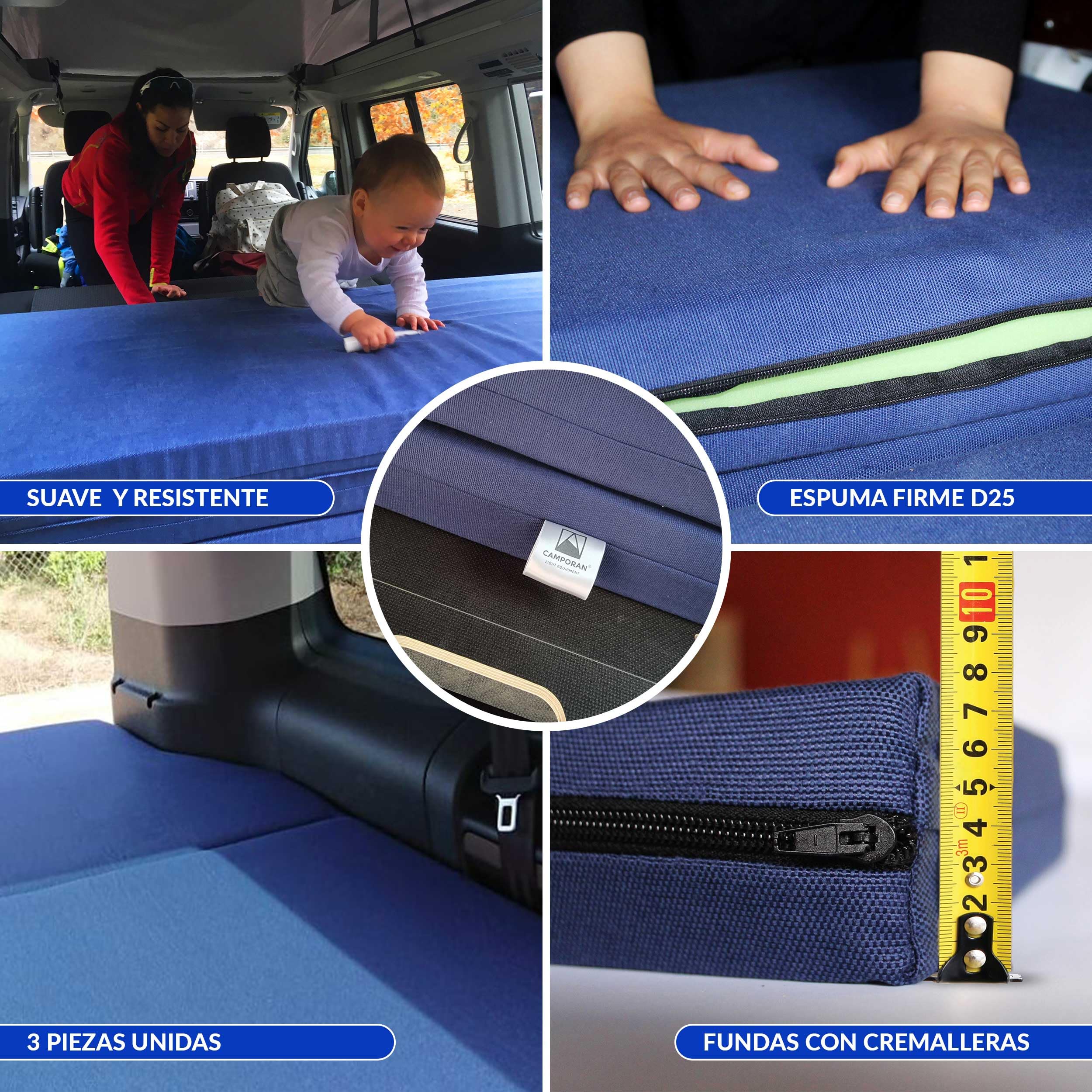 Colchon Plegable Furgoneta Camper Mediana, Varios Vehiculos, Firme de Alta Densidad, Azul Oscuro, Desenfundable y Lavable
