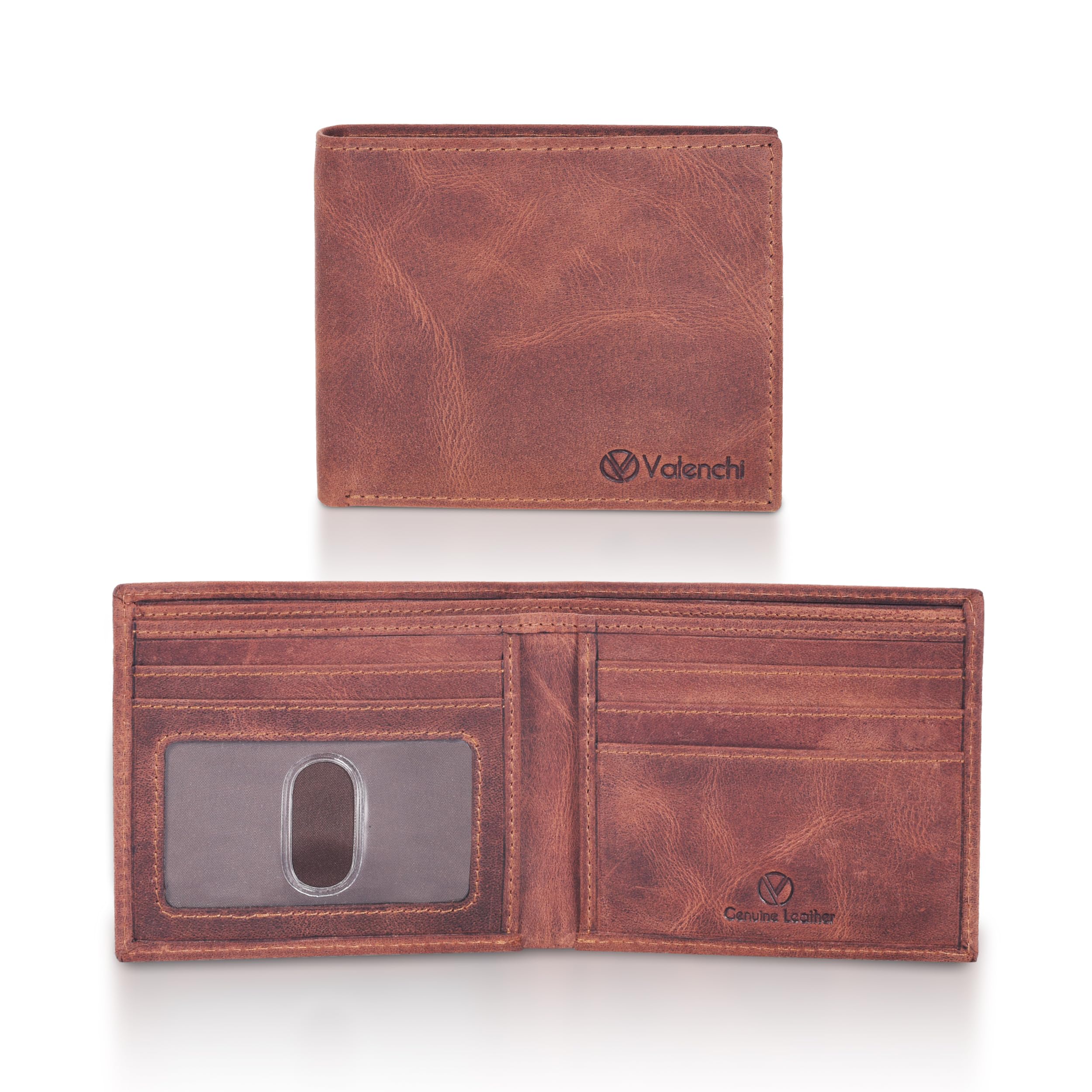 VALENCHI Genuine/Real Leather Bifold Wallet For Men - RFID Blocking/Protected Men's Slim Wallet - Christmas Gifts For Men (Cognac Vintage BF01)