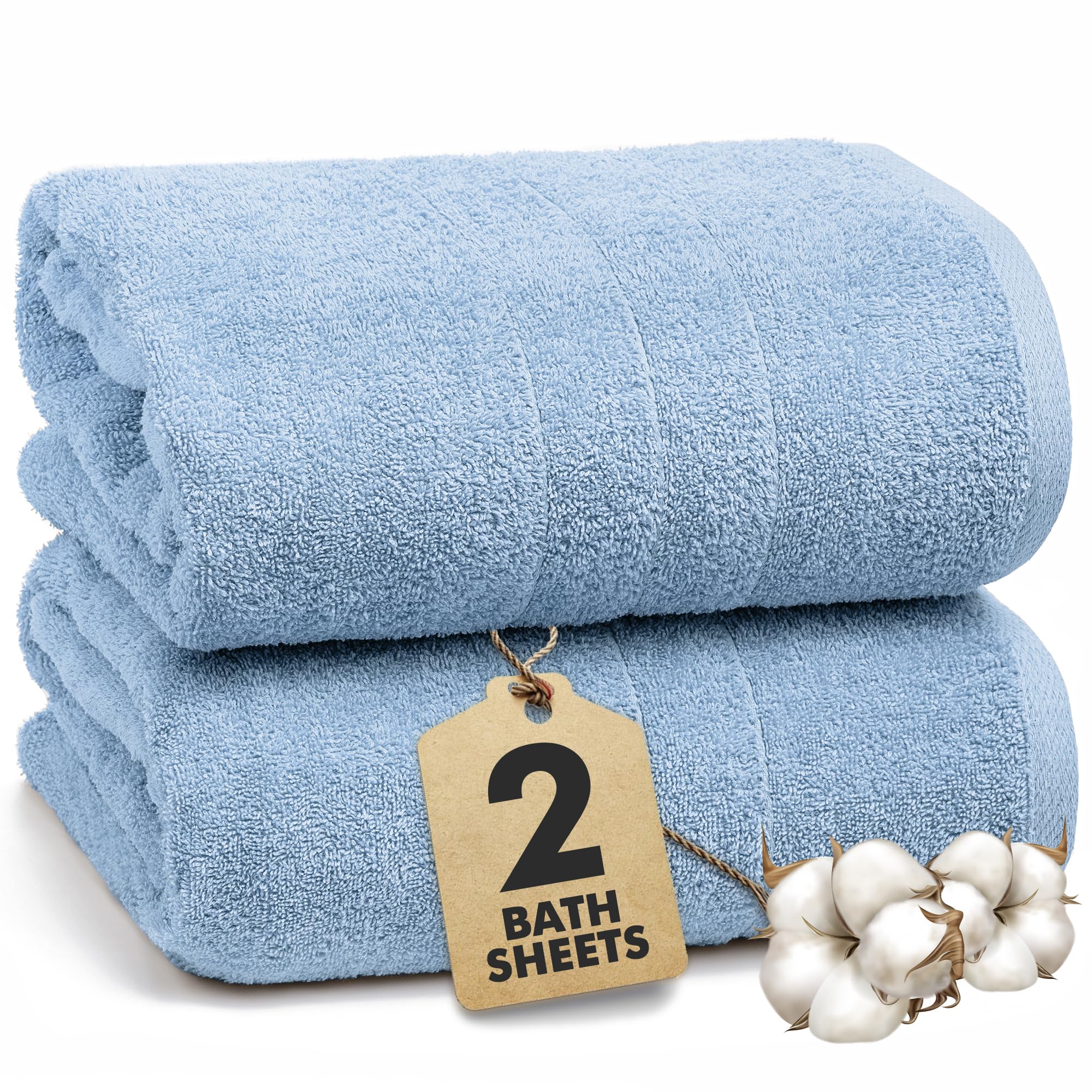 Novo Home Bath Sheets – Extra Large Bathroom Sheet Set – Pack of 2 Jumbo Towels Sky Blue (71x35in) – 100% Cotton Soft Quick Dry Large Bath Towels for