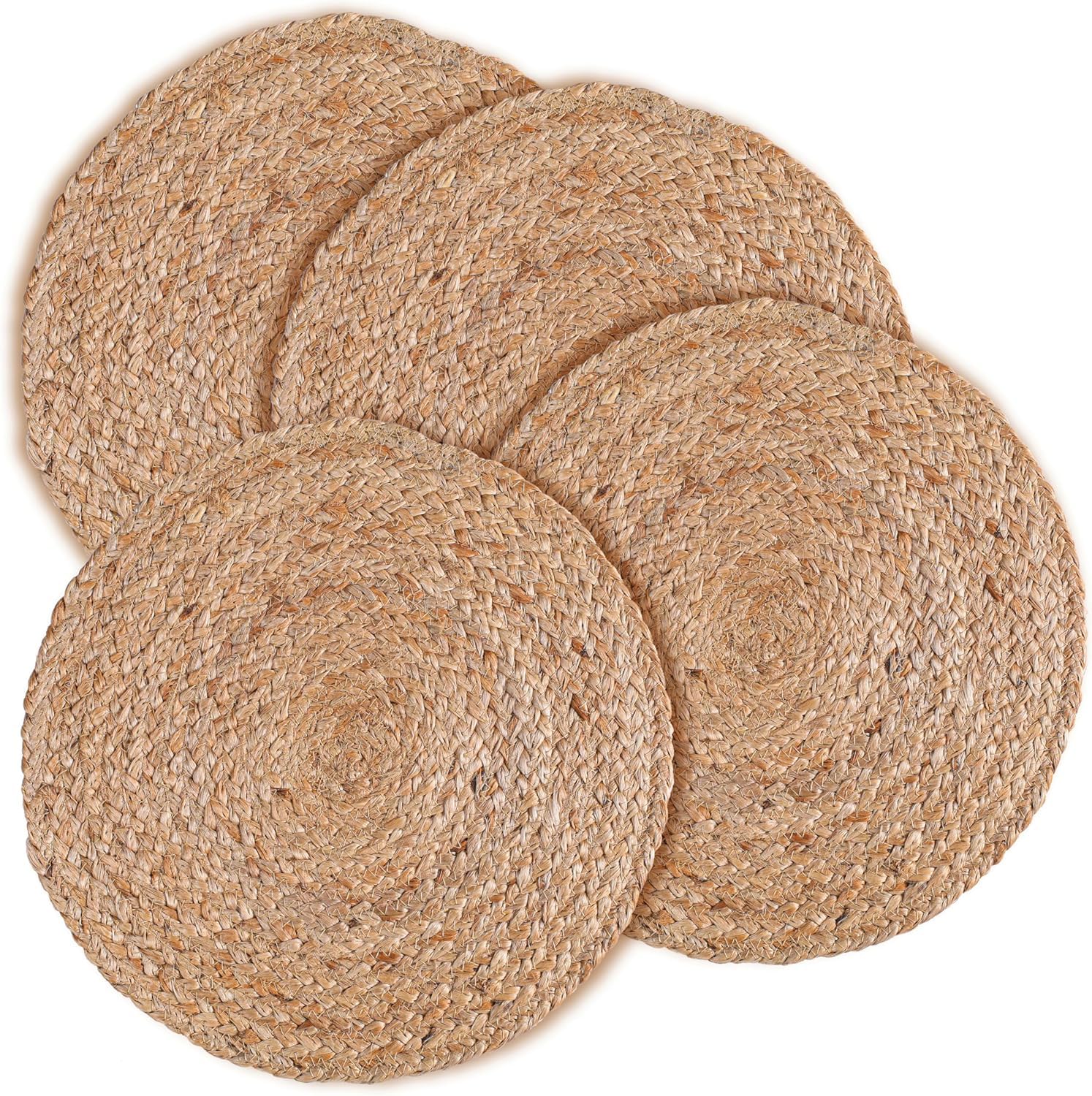 THE HOME TALK Jute Braided Placemats|Side Table Mats|Best for Bed-Side Table, Center Table, Dining Table, Shelves|Home Decorators|Farm Mats|The Home Talk (Beige, 33Cm Round - Set of 4)