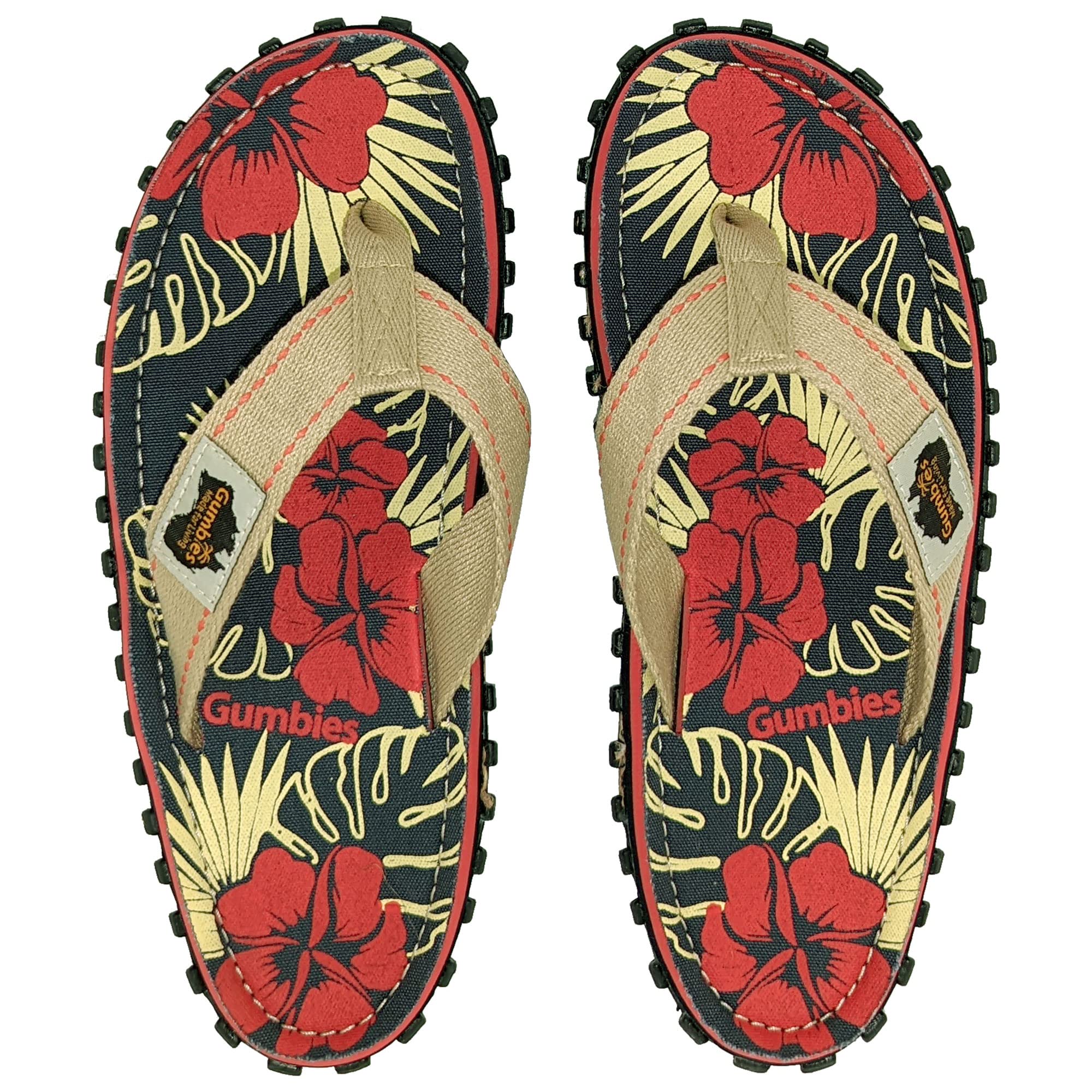 Gumbies Originals Rot - Flip Flops aus recycelten Materialien - profilierte Sohle aus wiederverwerteten Autoreifen, weiches Fußbett aus Canvas-Baumwolle, bequemer Baumwoll-Zehensteg
