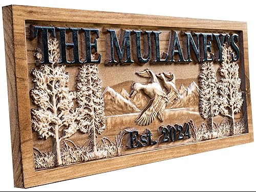 Personalized Wood Name Sign Duck Hunter Gift Custom Carved Cabin