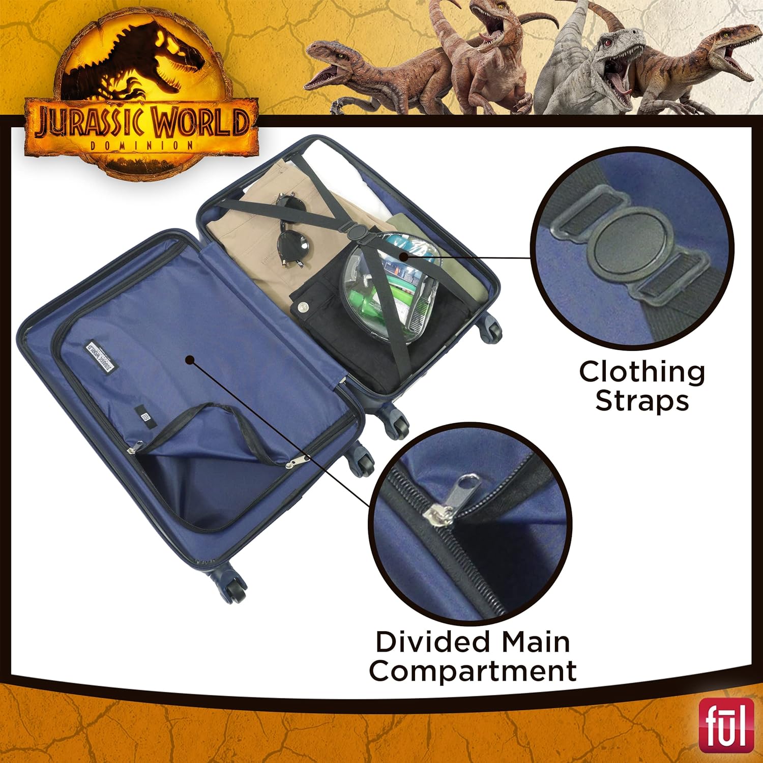 review FUL Jurassic World Dominion 21 Inch Kids Rolling Luggage, Hardshell Carry On Suitcase with Wheels, Multi (JPBL0001SAMEC-634)