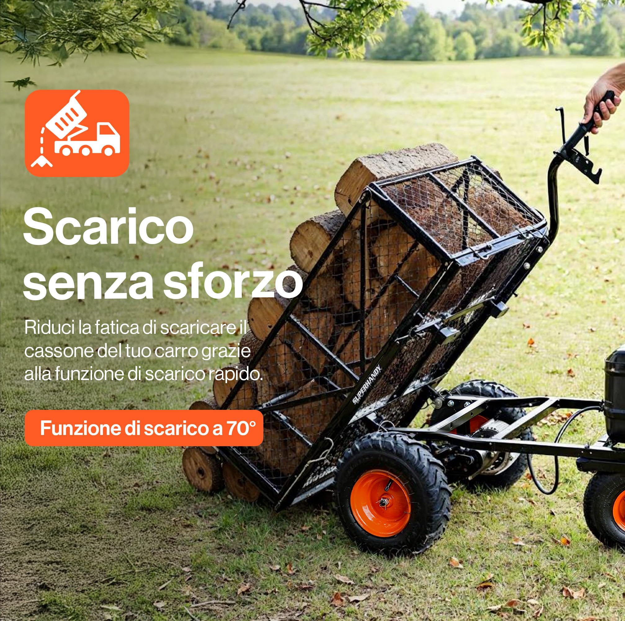 SuperHandy Carriola elettrica Utility 48 V, carico 230 kg, trazione 460 kg