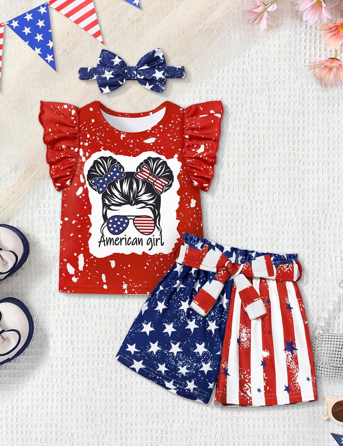MIGU Toddler Girl Clothes Summer Girls Clothing Sets Girl Stuff T-shirt Shorts Headband 3pcs Sets Gifts…