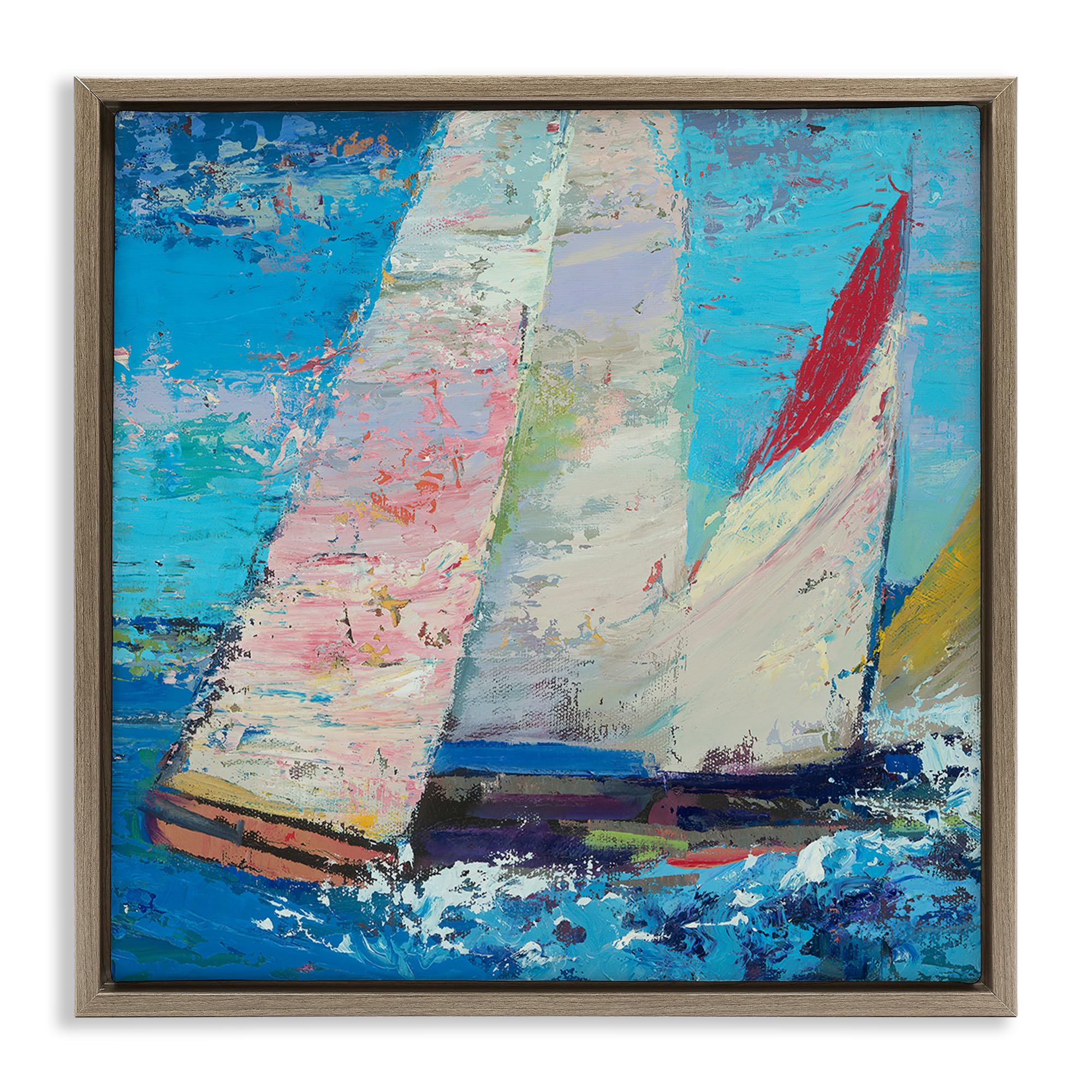 Stupell Industries Expressive Sailboat In Motion 'Expressive Sailboats On Waves', Floating Frame Canvas Art, Brown, 18 X 18 Inches, Easy To Hang And Sturdy, Made In Usa, By Beth A. Forst