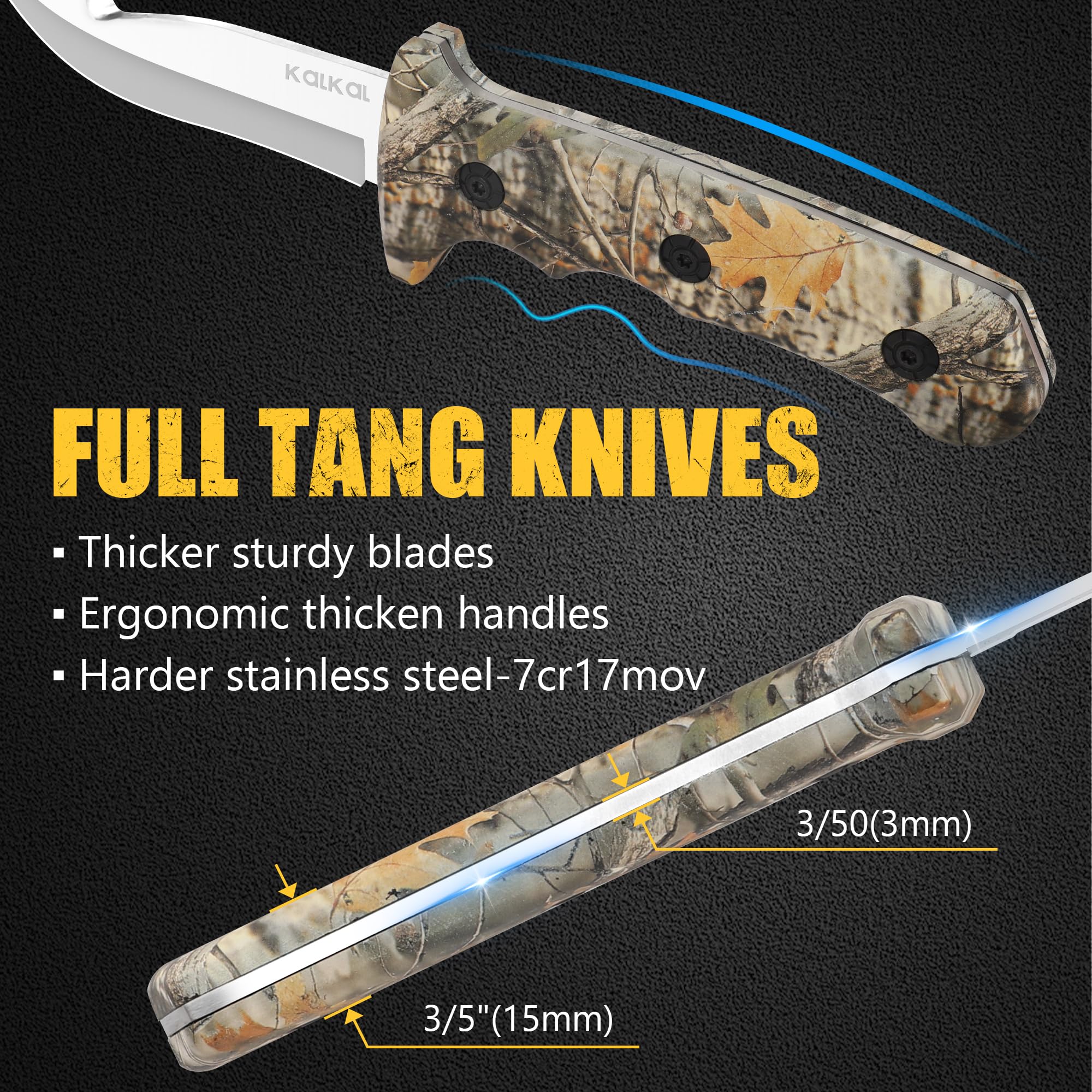 Kalkal 8 Pieces Hunting Knives Sharp Hunting Knife Set, Full Tang Handle Hunting Field Dressing Kit for Deer Hunting Season Camping Survival, Perfect Hunting Gifts for Hunter