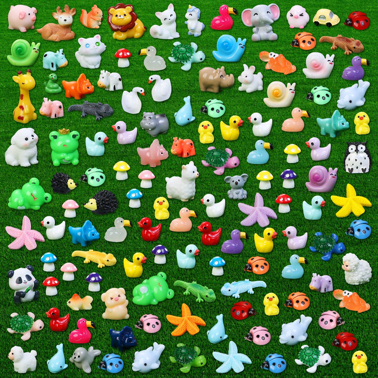 EKisemio 130pcs Mini Resin Animals Figures to Hide Tiny Resin Animals Mixed for Dollhouse Fairy Garden Kit Accessories Aquarium Decor Micro Landscape Ornaments Potted Plant Crafts