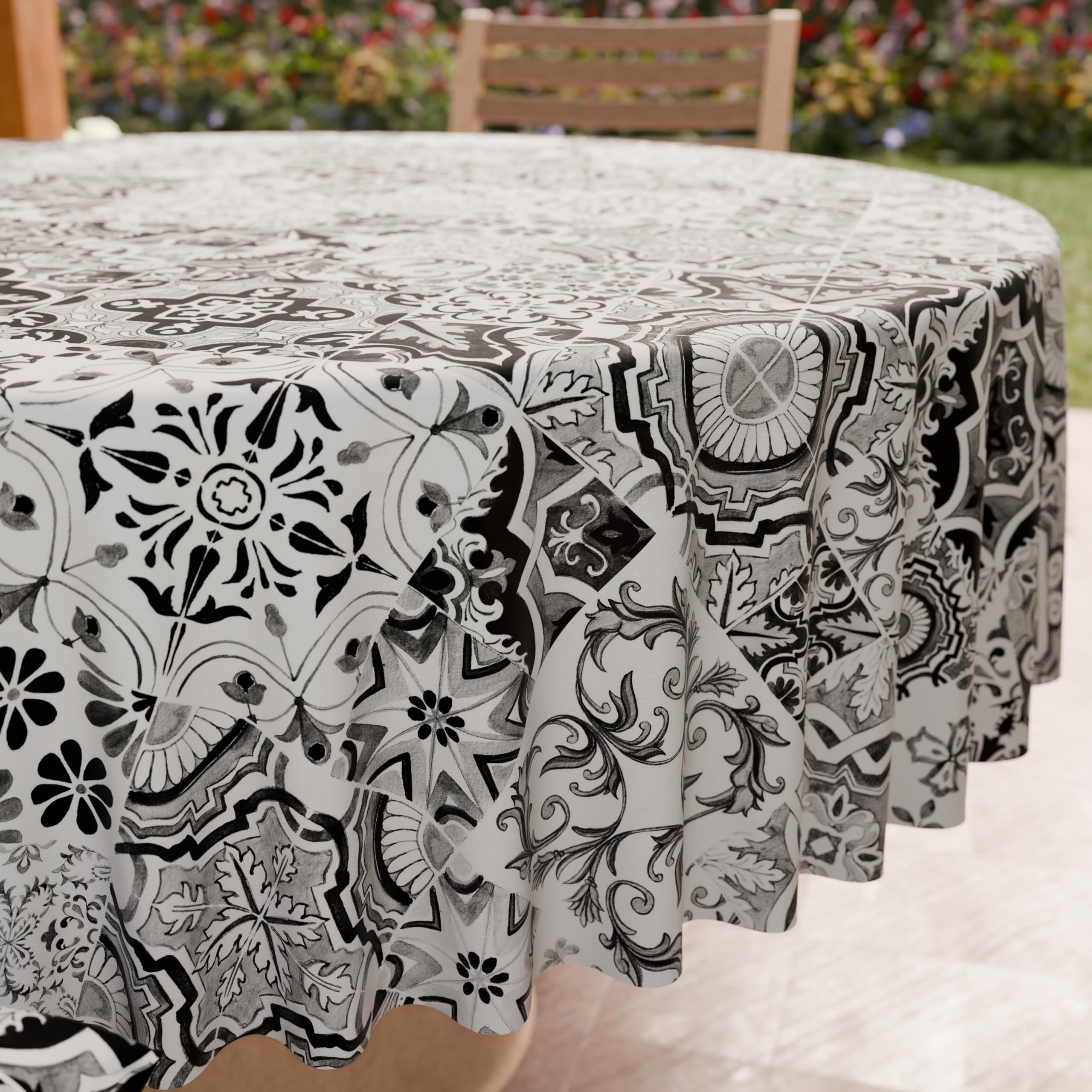 PETTI ARTIGIANI ITALIANI - Mantel Redondo Antimanchas de Microfibra (Diámetro Ø 240 cm), Manteles para Mesa Redonda, Diseño Vietri 02 Negro, 100%