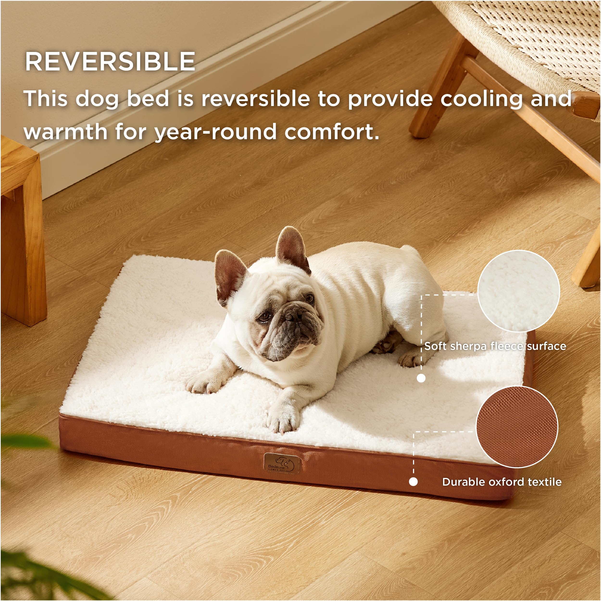 BEDSURE - Cuccia ortopedica per cani di piccola taglia, 76 x 51 x 7,6 cm, cuscino per cani di piccola taglia, lavabile, colore: marrone argilla