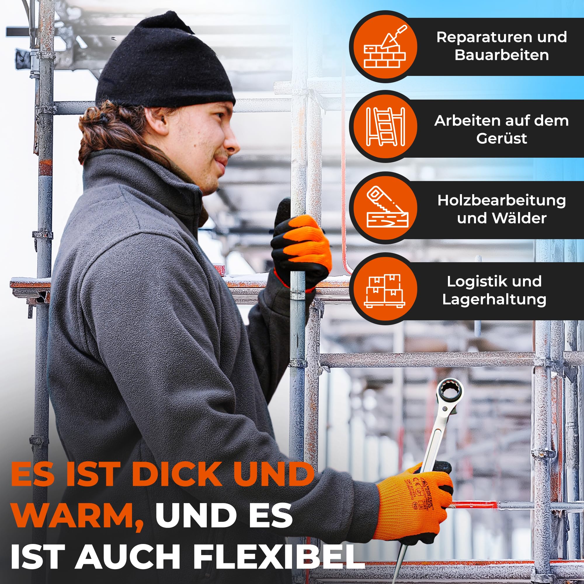 Warme Arbeitshandschuhe (36 Paar) - Größe 9-L | Winter Bauhandschuhe mit Latex, Beschichtung, Thermo, arbeitshandschuhe Abriebfest, Heren Sicherheitshandschuhe