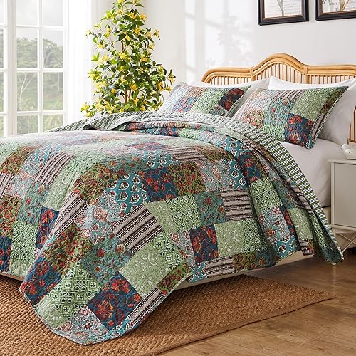 Miniatura 3 de Greenland Home Jasmin - Juego de edredón y fundas de almohada de gran tamaño, estilo bohemio, KingCal King (3 piezas), color jade