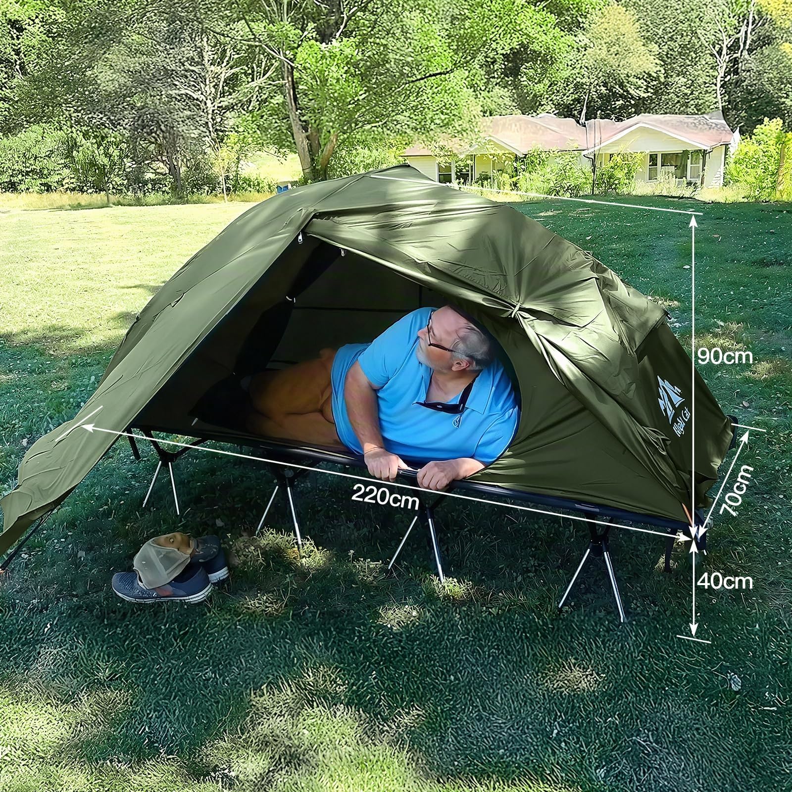 Night Cat Tente 1 Personne Etanche: Tente Hors Sol avec Lit de Camp pour Randonnée Voyage dans l'herbe du Désert Terrain Boueux