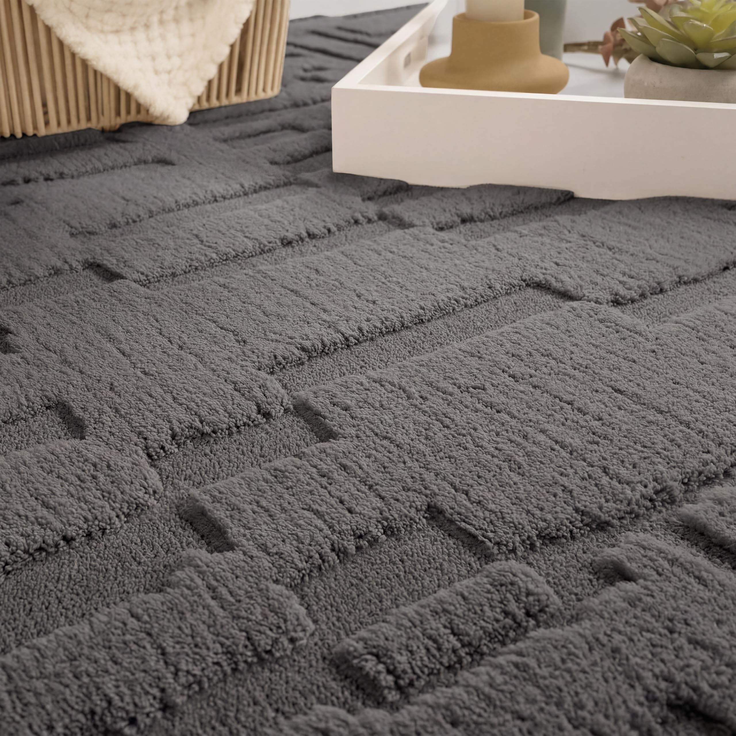 Paco Home Teppich Wohnzimmer Schlafzimmer Hochflor Skandinavisch Boho Optik Geometrisch Abstrakt Einfarbig Flauschig 3D Anthrazit, Grösse:80x150 cm