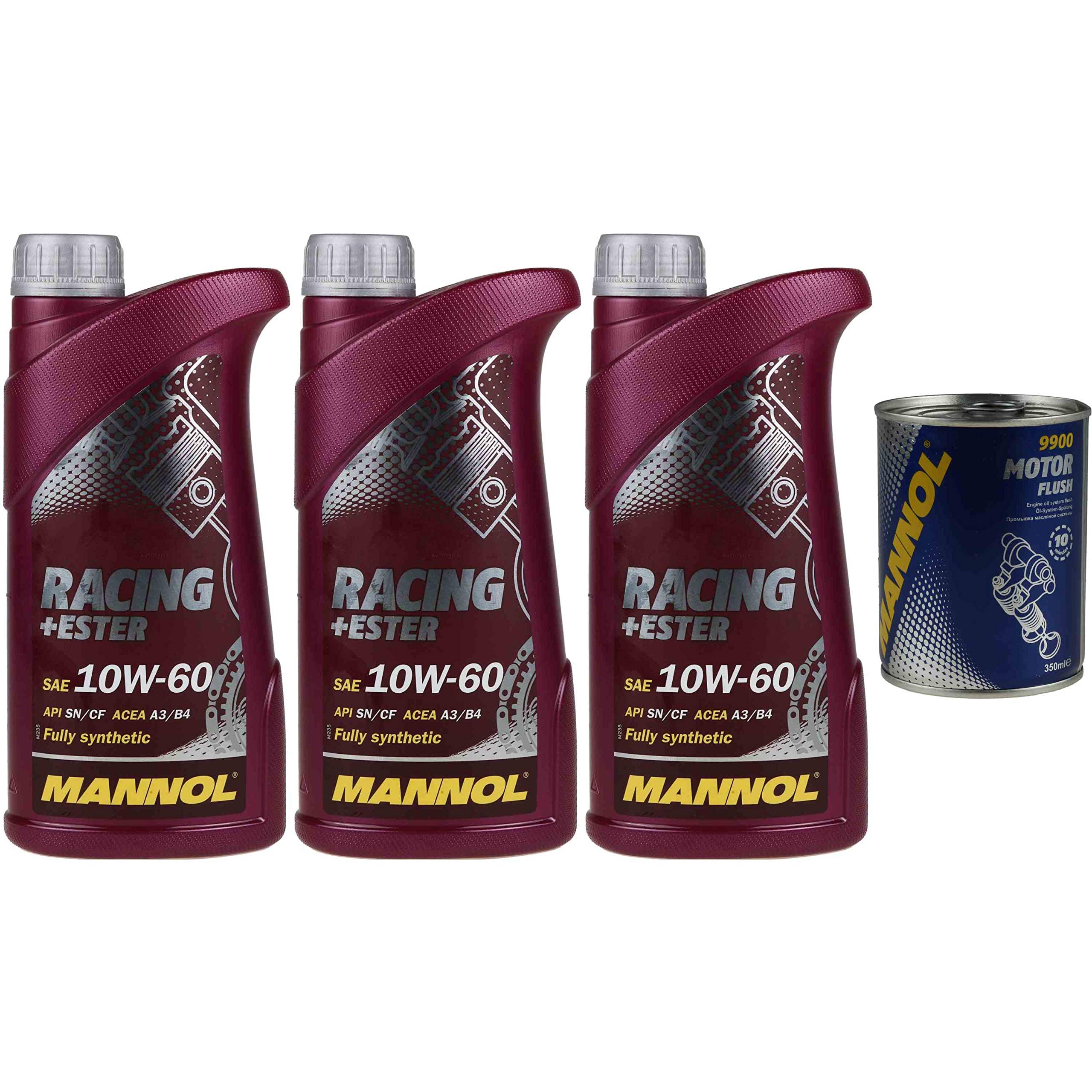 MANNOL Racing+Ester Motoröl 10W-60 (10L) + 2x Motor Doctor + 2x Motor Flush – Hochleistungsöl Für Sportwagen