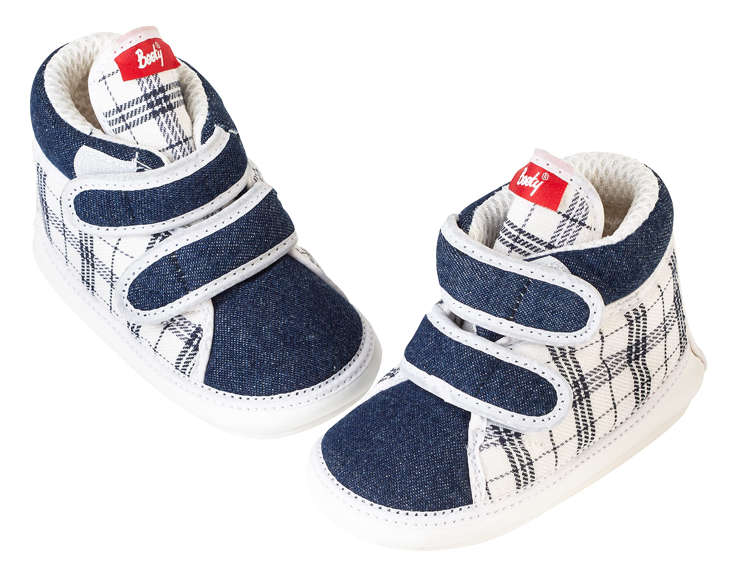 Baby Booty Soft Sole Checked Shoes for Infants Lightweight Non-Slip Pre-Walker Shoes with Hook & Loop Strap Comfortable Breathable Blue White Baby Girl boy Footwear.-image-11