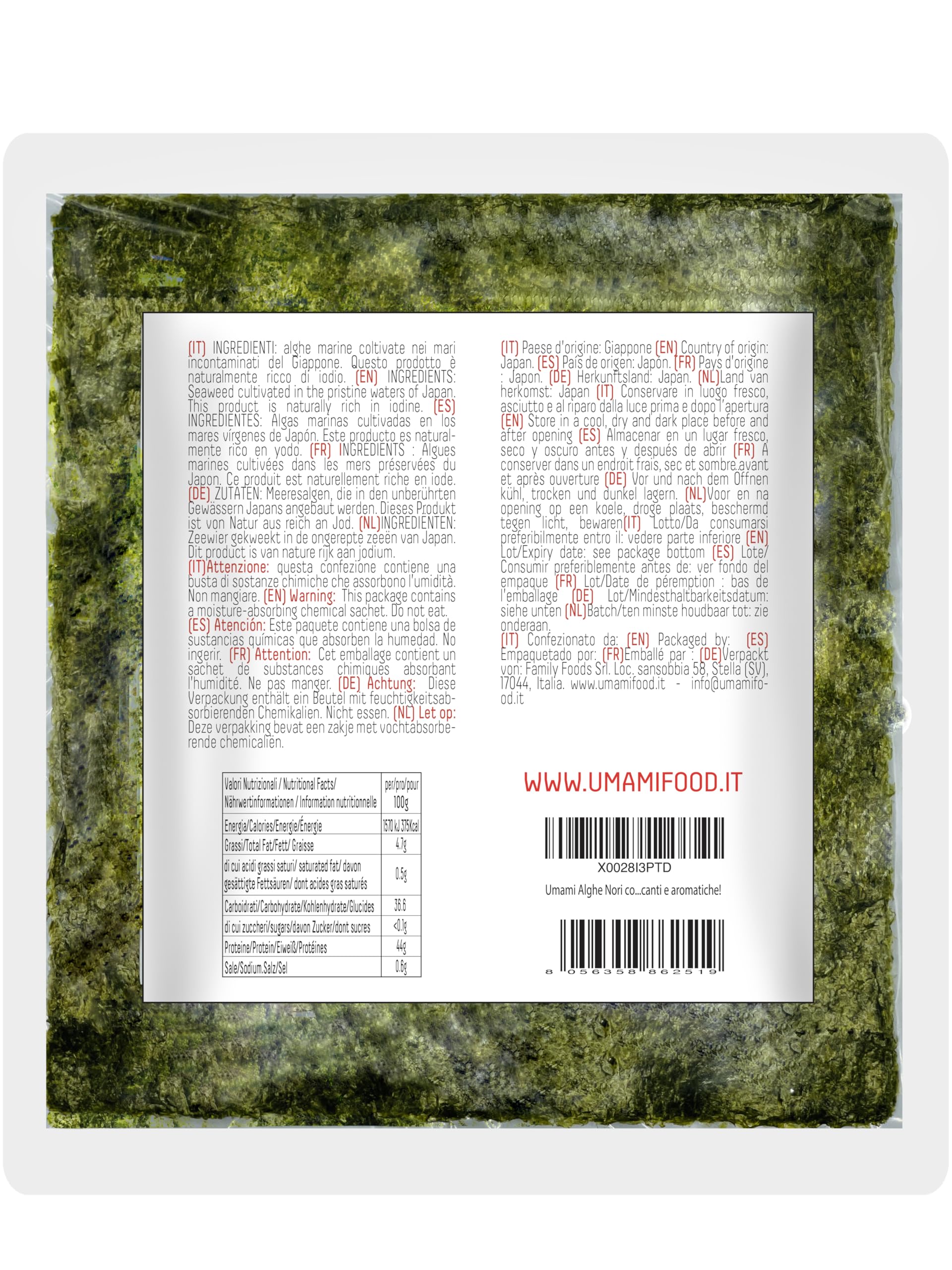 Algues Nori du Japon Umami, 10 Feuilles, 28g, Grillées à Basse Température