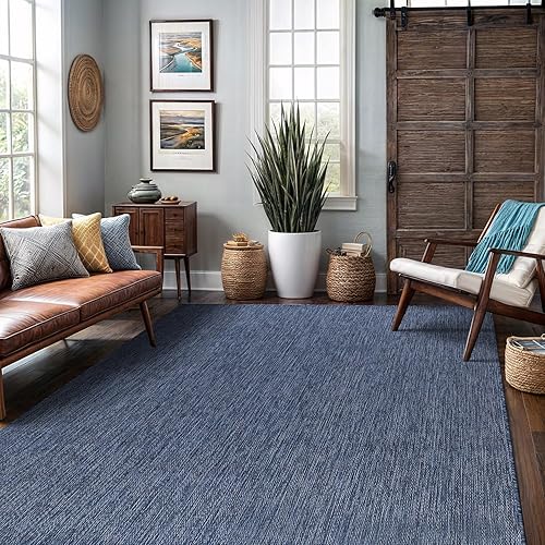 Miniatura 7 de Lena Rug Alfombra impermeable para interiores y exteriores, 5 x 7 pies, neutra, lavable, patio, terraza, patio trasero, alfombra grande, azul