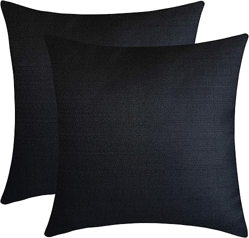 The White Petals Juego de 2 fundas de cojín decorativas y lavables para sofá, dormitorio, sala de estar, color negro (18 x 18 pulgadas)