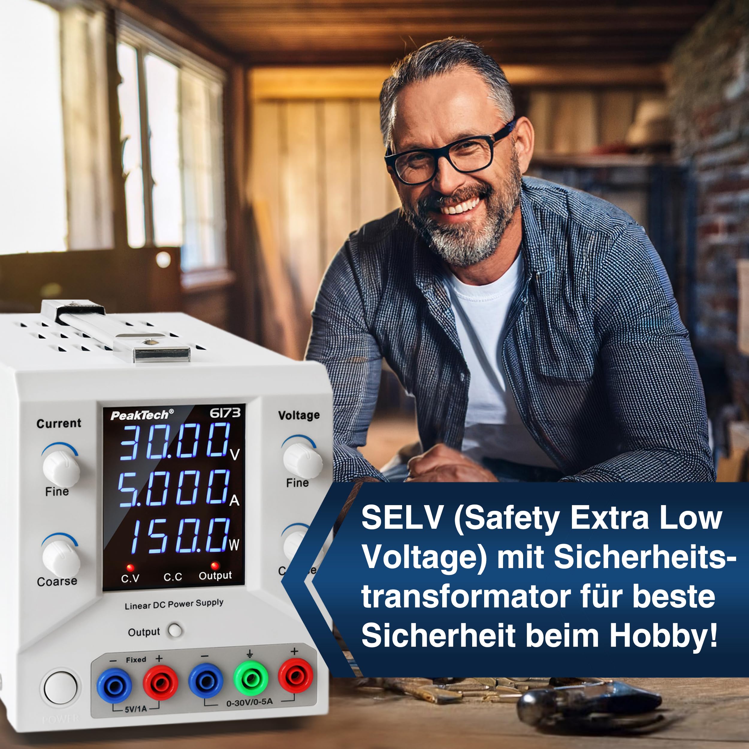 PeakTech 6173-1CH Labornetzteil DC 0-30V 0-5A 150W Labornetzgerät USB