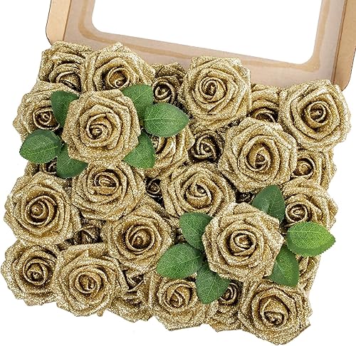 Miniatura 40 de MACTING Flores Artificiales Rosas 30PCS Tacto Real Flores Falsas con Tallo Rosa de Espuma Arcoíris para Bricolaje Ramos de Novia de Boda Centros