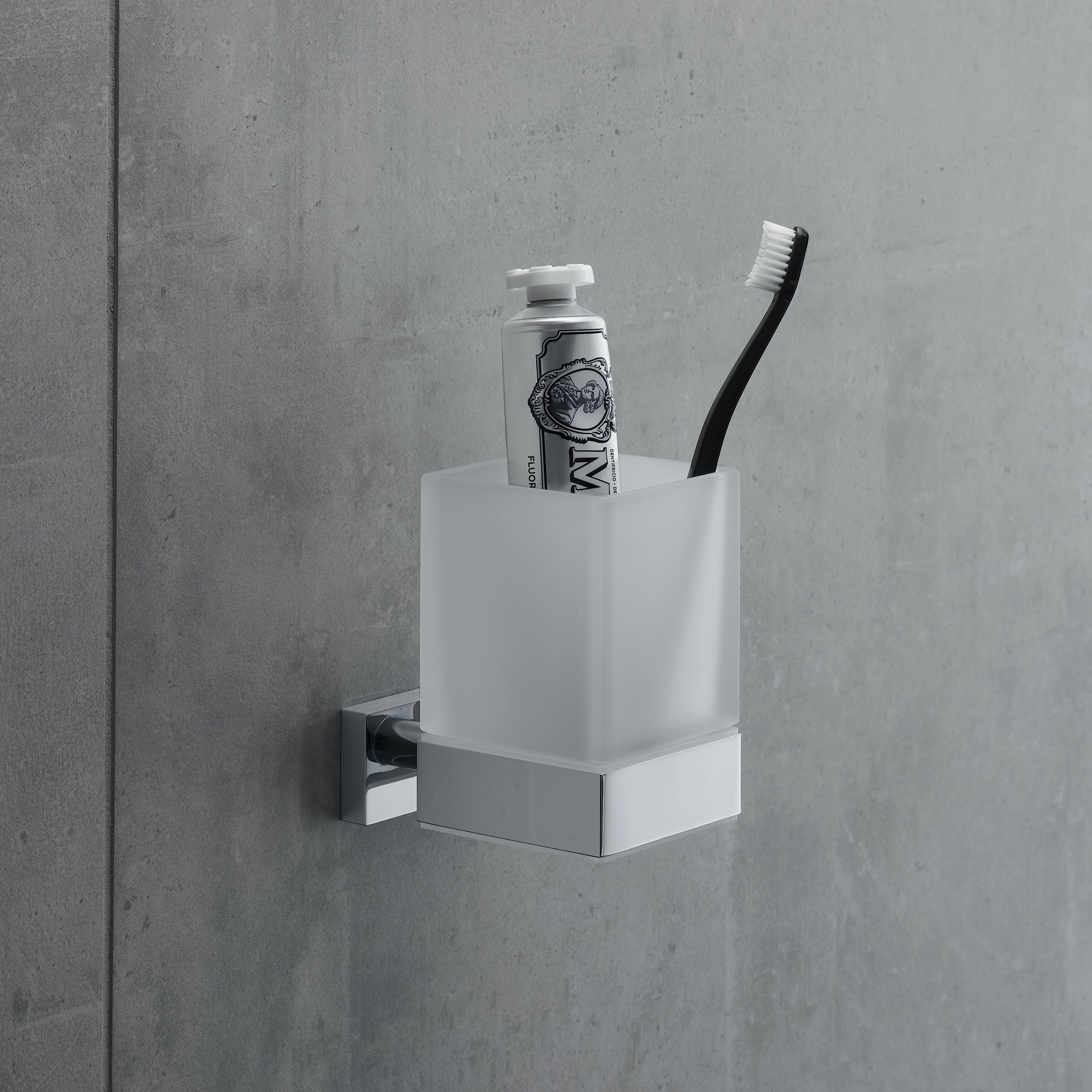 Duravit Zahnputzbecher Karree, Glashalter Bad, Zahnbürstenhalter Glas, Wandmontage, Chrom