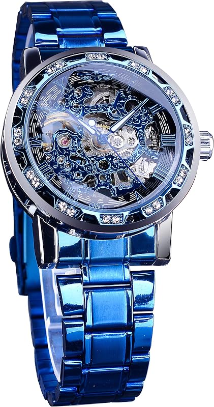 Ganador Reloj Retro Manual Mecánico Esqueleto con Diamante y Tallado Flor Artesanía Hombre Reloj Esqueleto Reloj Mecánico Clásico Número Romano