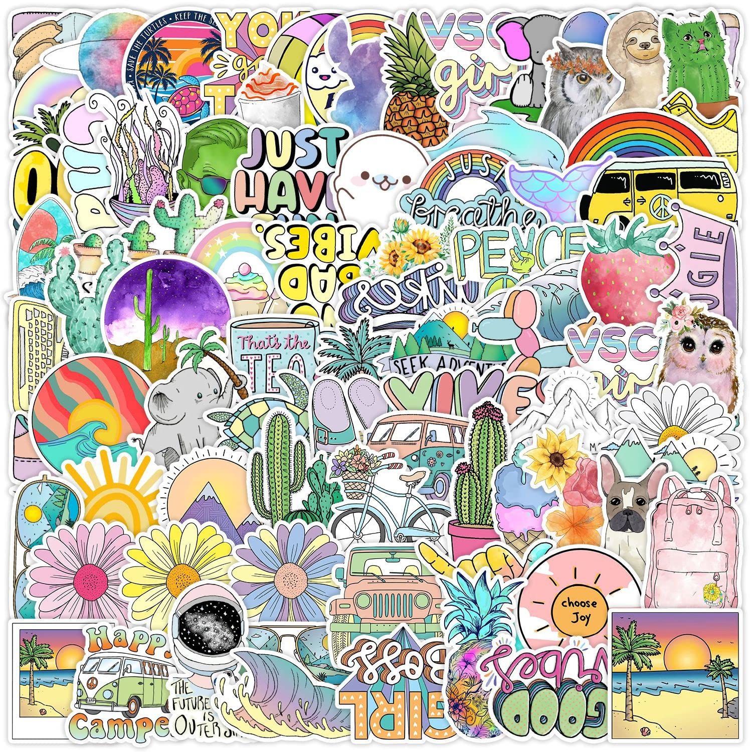 Pegatinas de vinilo Happy Doodle pack de 100 unidades impermeables
