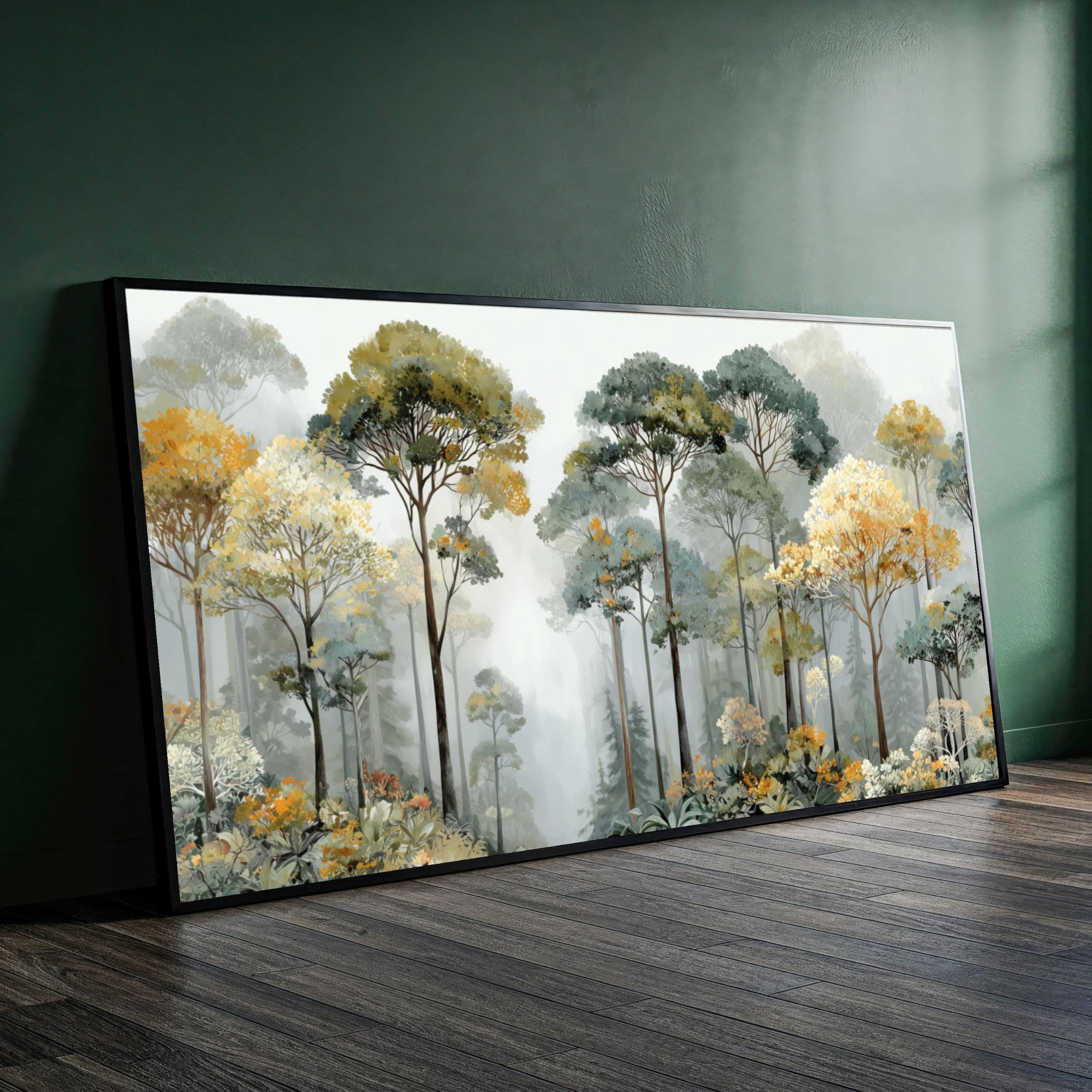 XBTYKPB Misty Forest Scene Canvas, Autumn Trees Wall Art, Nature Landscape Canvas, Botanical Decor, Tranquil Woodland Painting(40x70cm/Frameless)