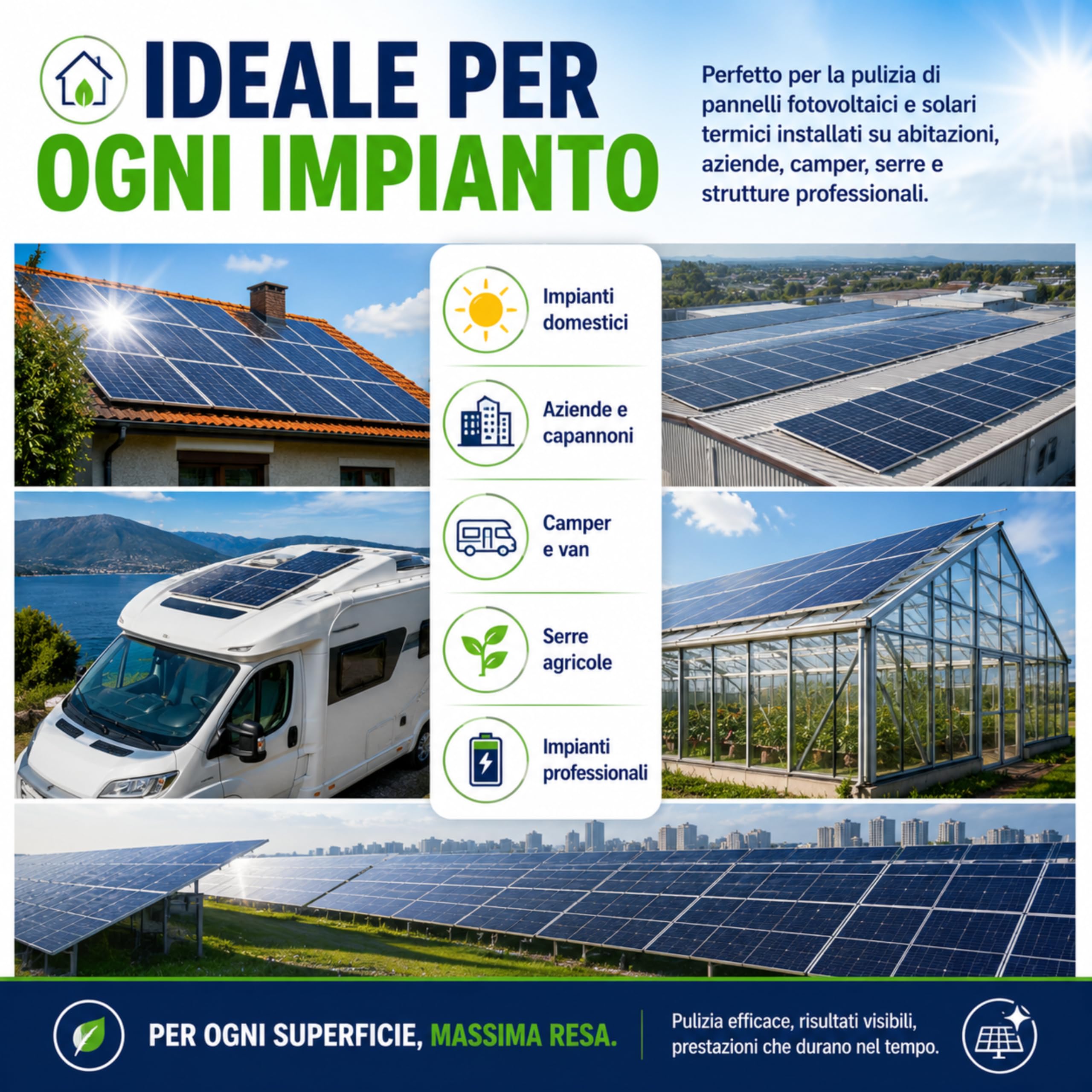 Detergente Pannelli Fotovoltaici 5L Antistatico Senza Aloni