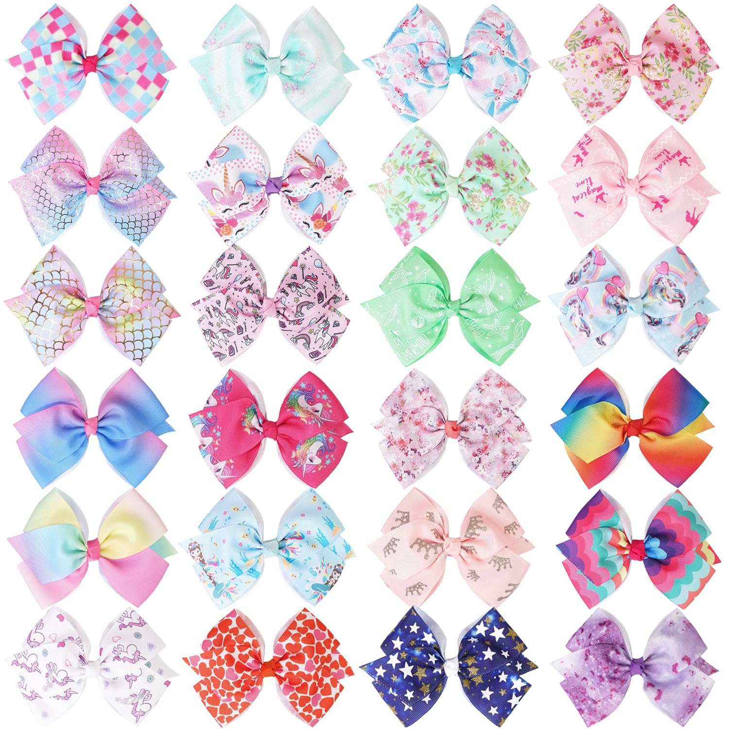 24PCS 4.5Inch Bows for Girls Boutique Grosgrain Ribbon Rainbow Hair Bow Alligator Hair Clips Pigtail Bows Unicorn Hair Clips for Baby Girls Toddler Kids Children Teens - Image 7