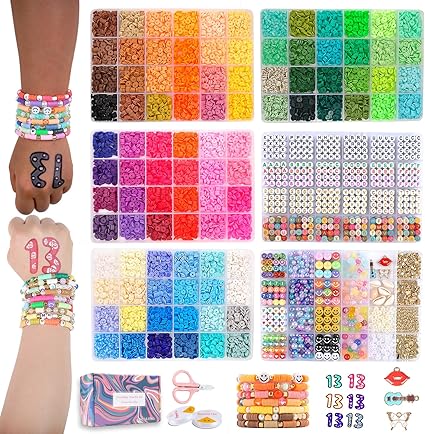 occalong Friendship Bracelet Making Kit 6 Box Set, 16000 Pcs, DIY Jewelry Making Set Includes Clay Beads, Letter Beads, Charms, and String for Music Fans and Friends