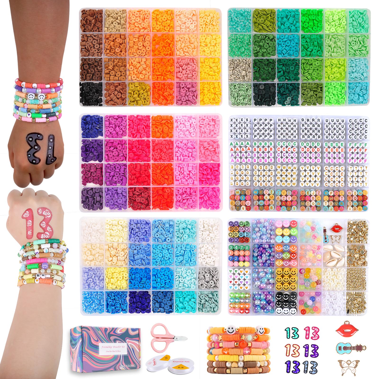 occalong Friendship Bracelet Making Kit – Box Set, 16000 Pcs, DIY Jewelry  Making Set – Includes Clay Beads, Letter Beads, Charms, and String –