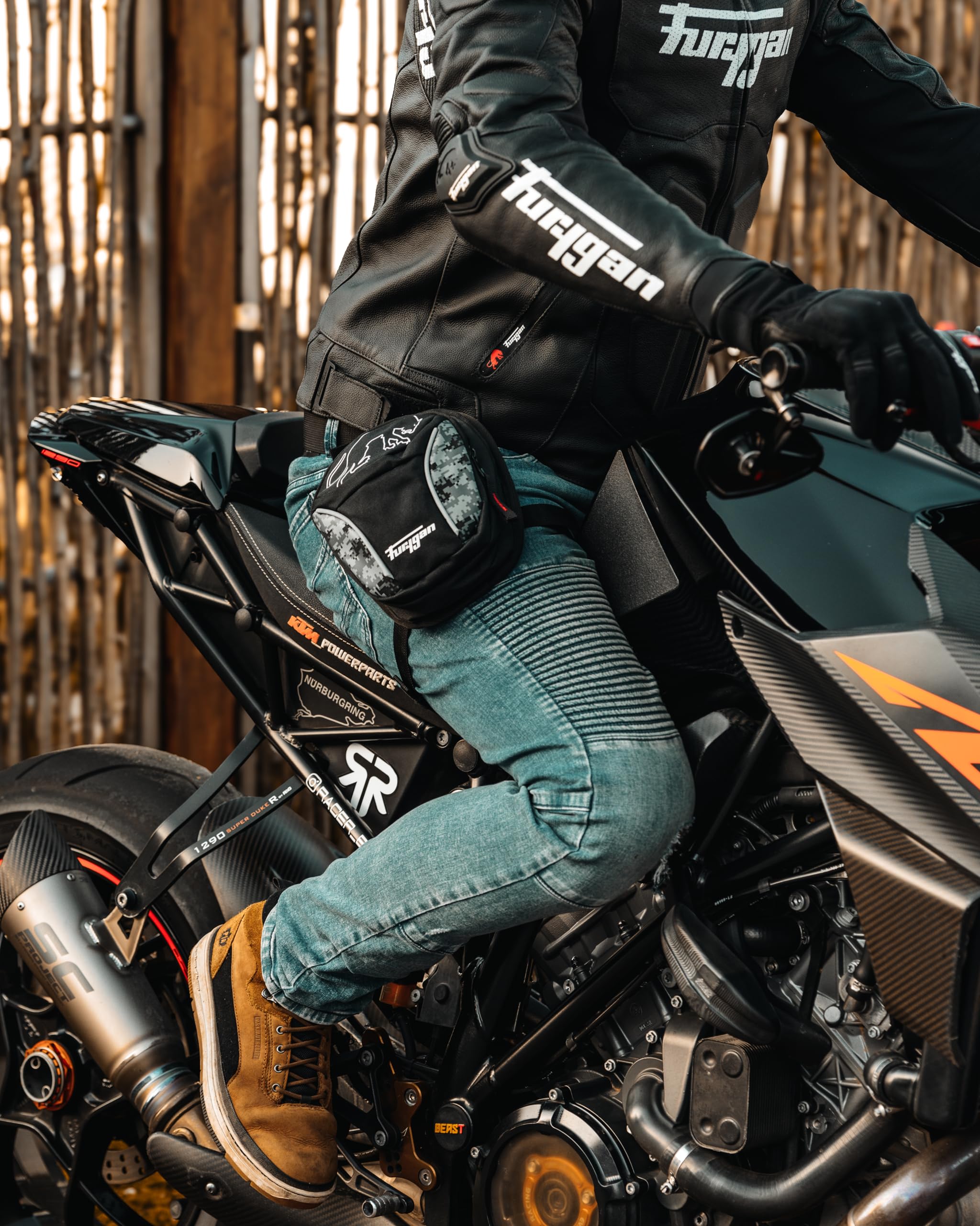 Furygan Colt Evo 2 Pixel - Borsa da gamba per moto - 1,5L impermeabile con cinghie regolabili e inserti riflettenti - Borsa da coscia per motociclisti
