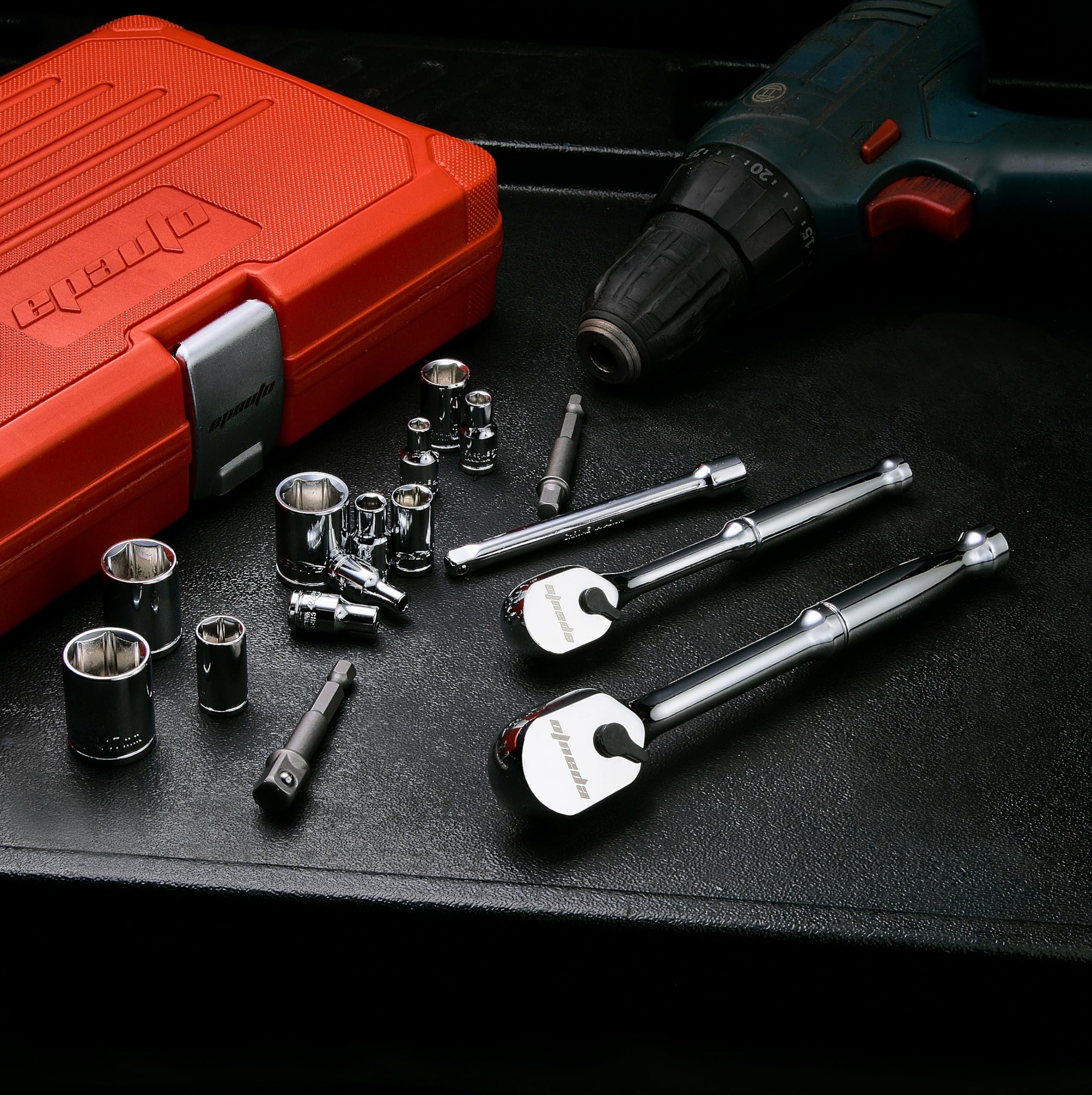 EPAUTO - Set di chiavi a bussola con attacchi da 1/4" e 3/8", con cricchetto reversibile