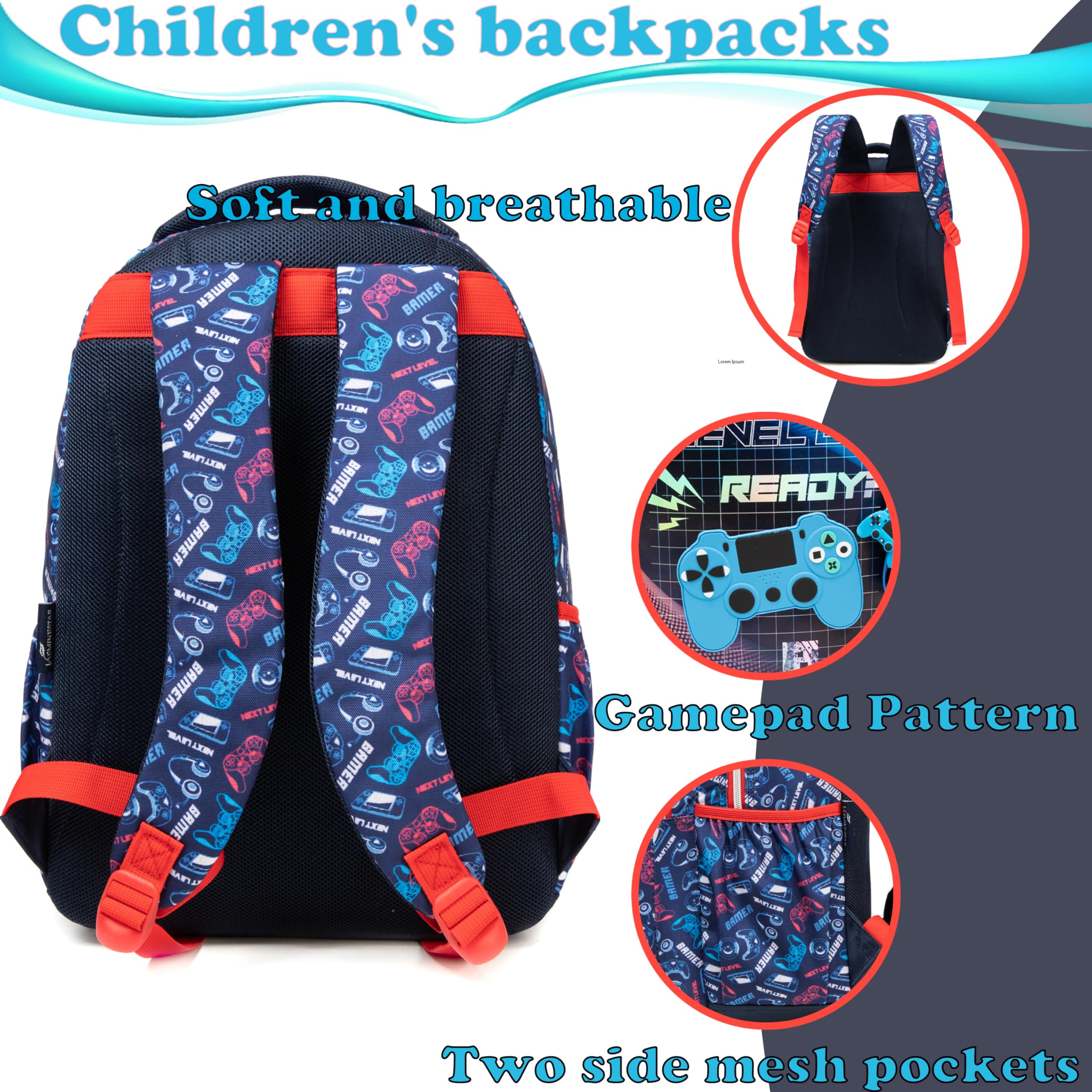 Zaino per bambini per ragazzi 43,2 cm 3PCS borsa scuola bambino viaggio regali adolescenti, Rosso-40420-yxsb, 17, Zaini da viaggio