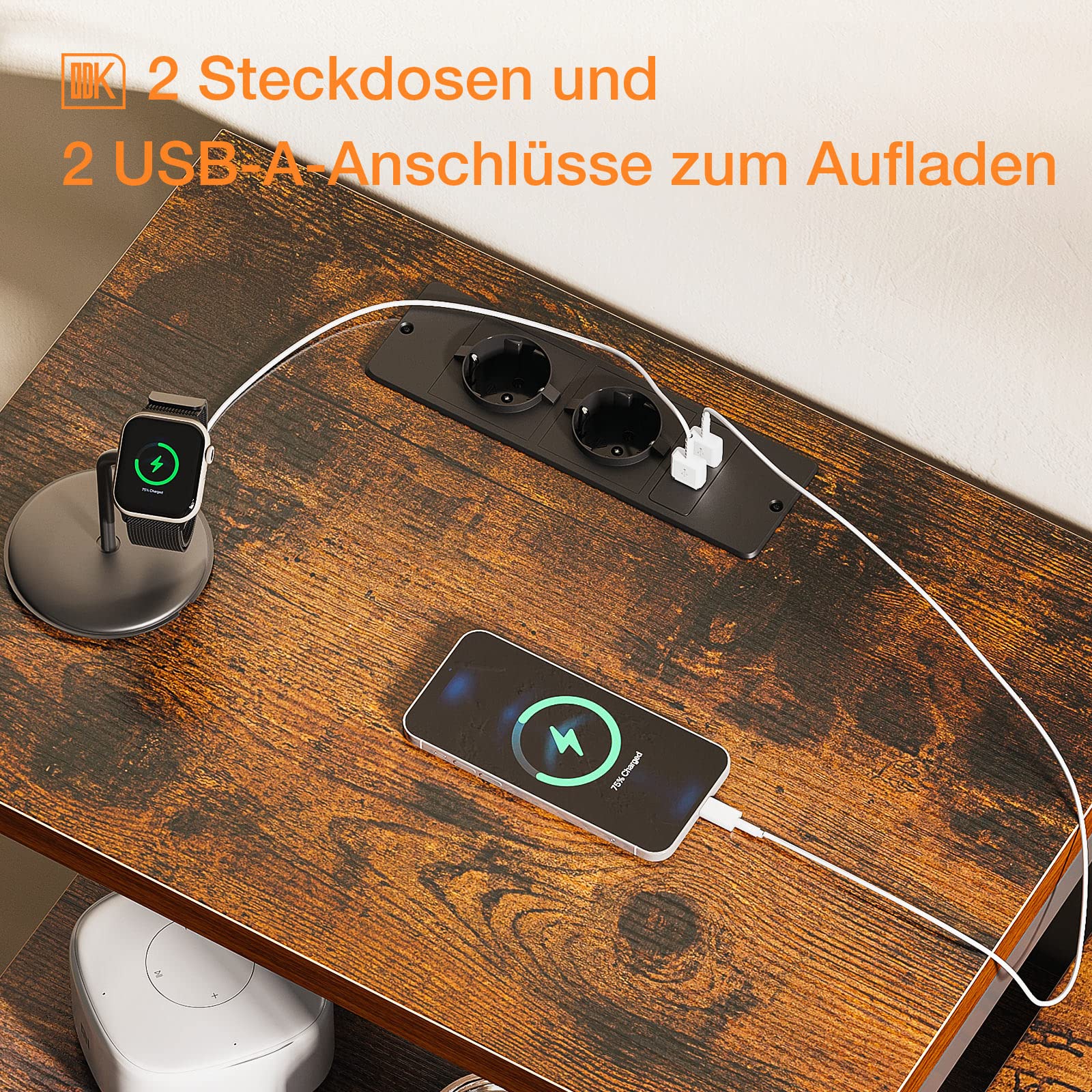 ODK Kommode mit Schubladen, 2 USB & 2 AC-Anschlüssen, 8 Schubladen aus Stoff - Geeignet für Multifunktionaler Schubladenschrank für Schlafzimmer und Wohnzimmer, 132 * 30 * 88 cm,Vintage und Schwarz