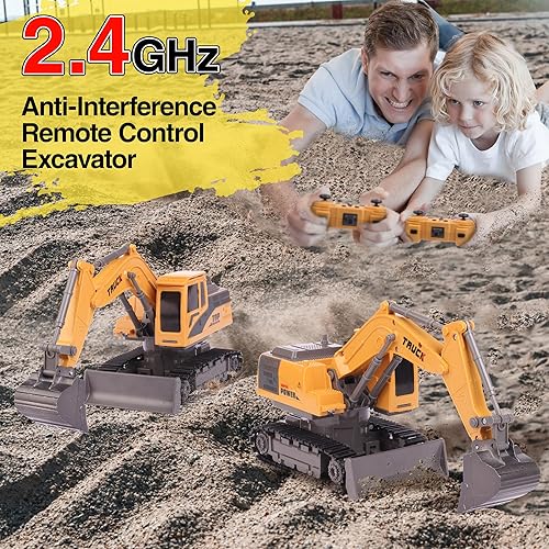 Miniatura 4 de Excavadora de control remoto, juguetes para niños, 11 canales 2 en 1 RC Excavadora de juguete con excavadora de niveladora, regalo de cumpleaños de