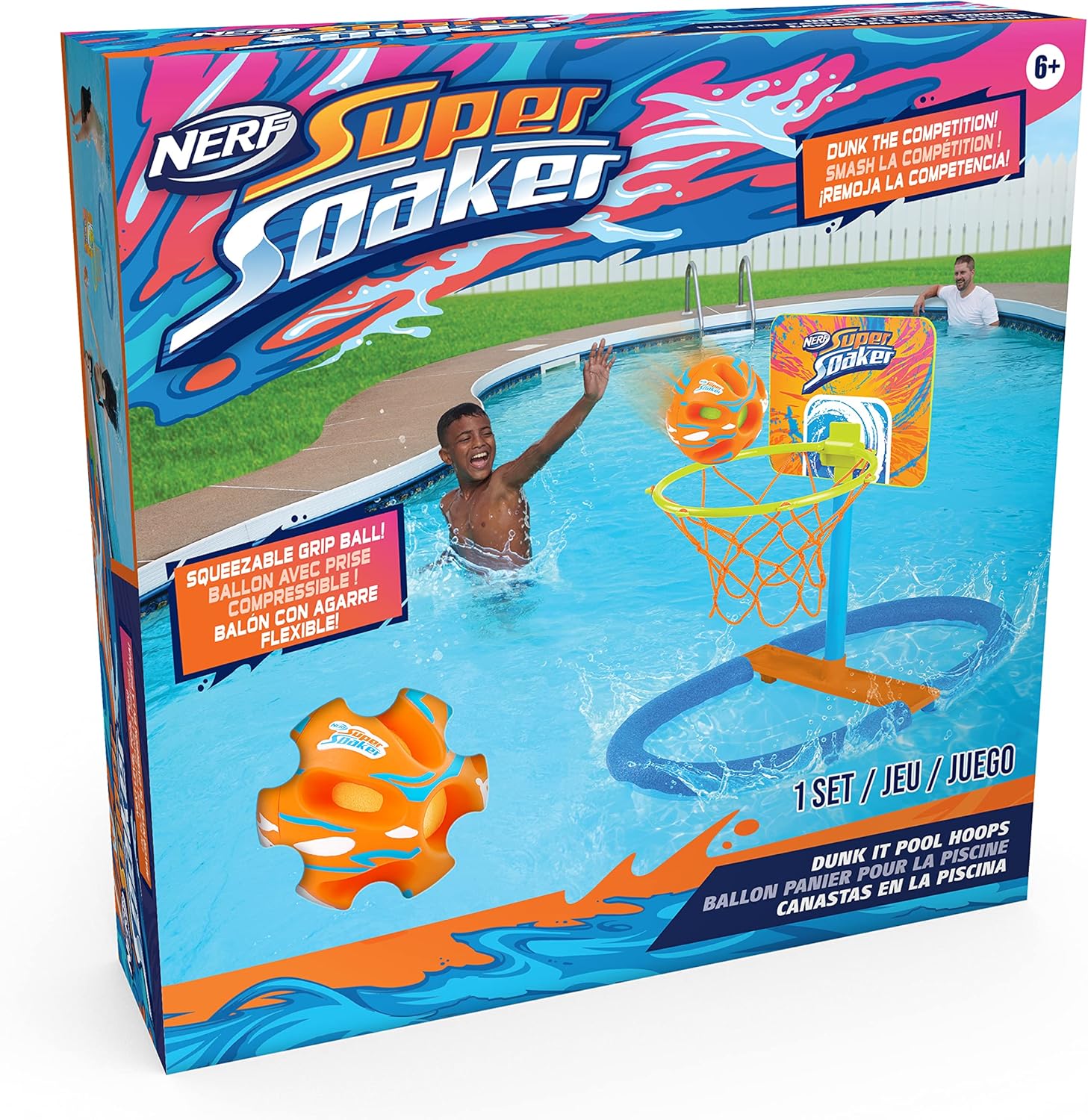 Nerf Super Soaker Dunk It Pool Basketball – in-Pool and Pool-Side Hoop with Unsinkable Ball – Summer Pool Toys : Toys & Games