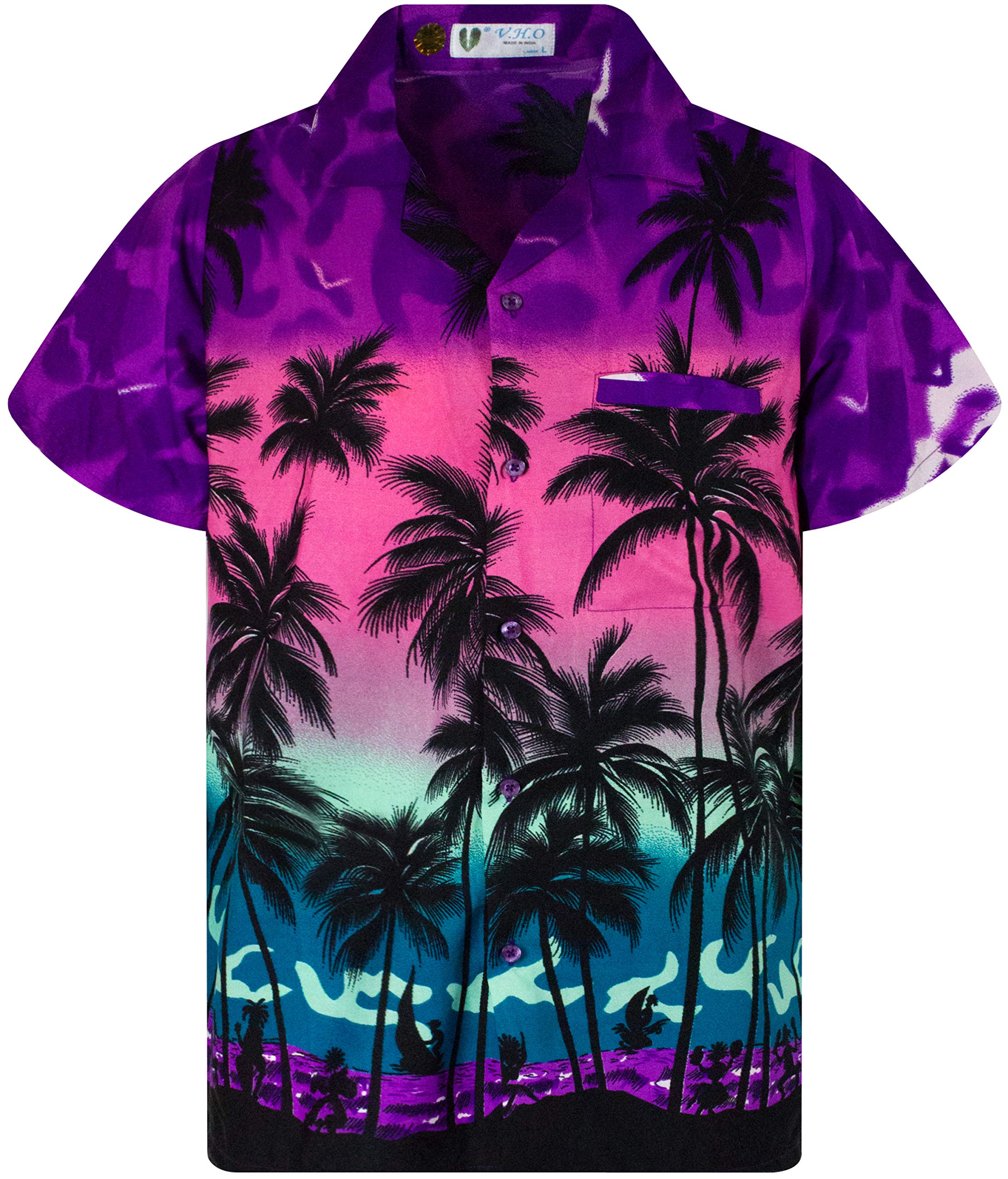 V.h.o. Men's Beach Eclectic Purple Funky Hawaiian Shirt, Shortsleeve, Beach, Eclectic-Purple, 6XL