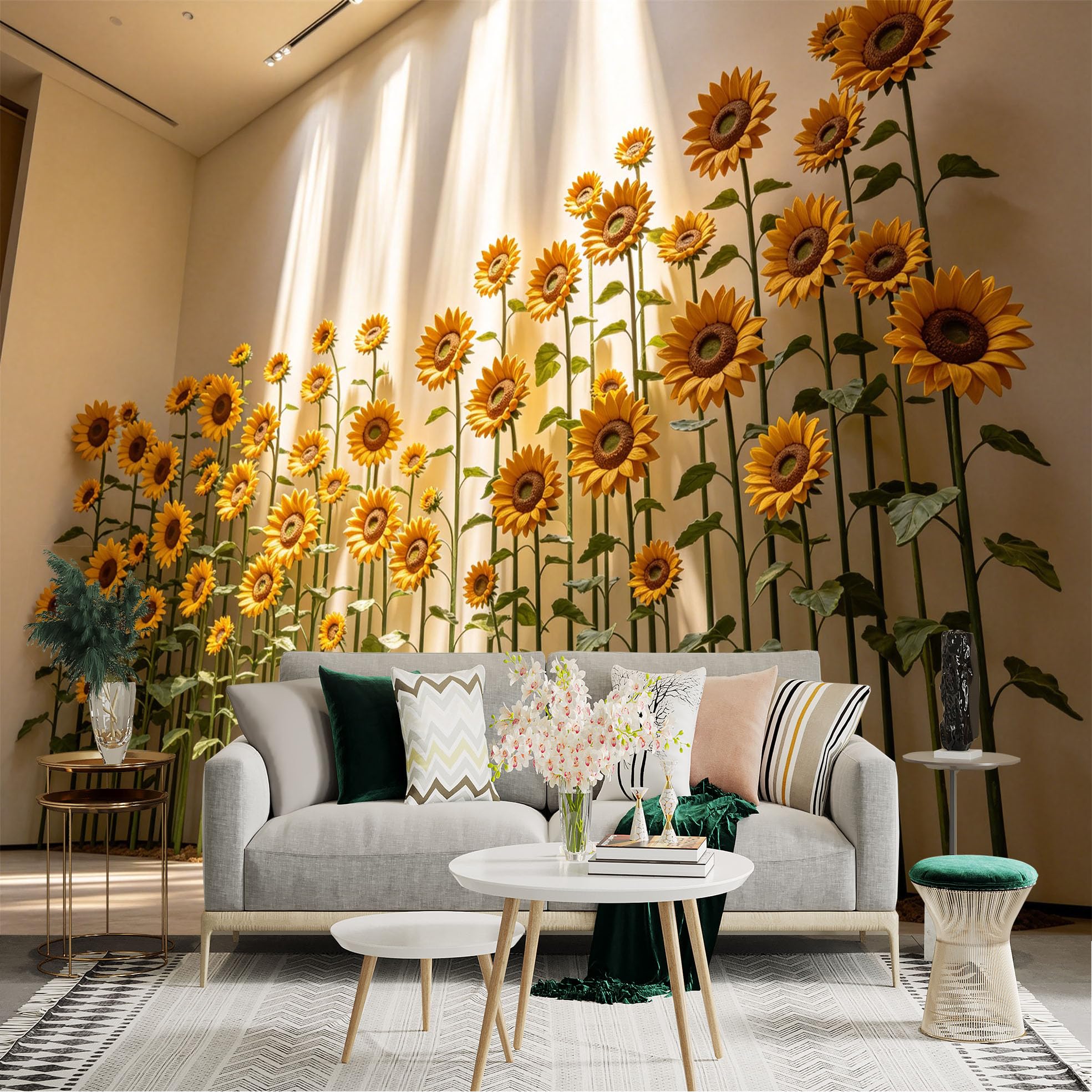 Lnzczhyre Dbh260521886 Custom Size Wall Sticker Mural， Vibrant Sunflowers In Bloom， Golden Floral Botanical Art， Sunny Meadow Garden View， For Wall Decoration， Peelandstick Wall Decals.