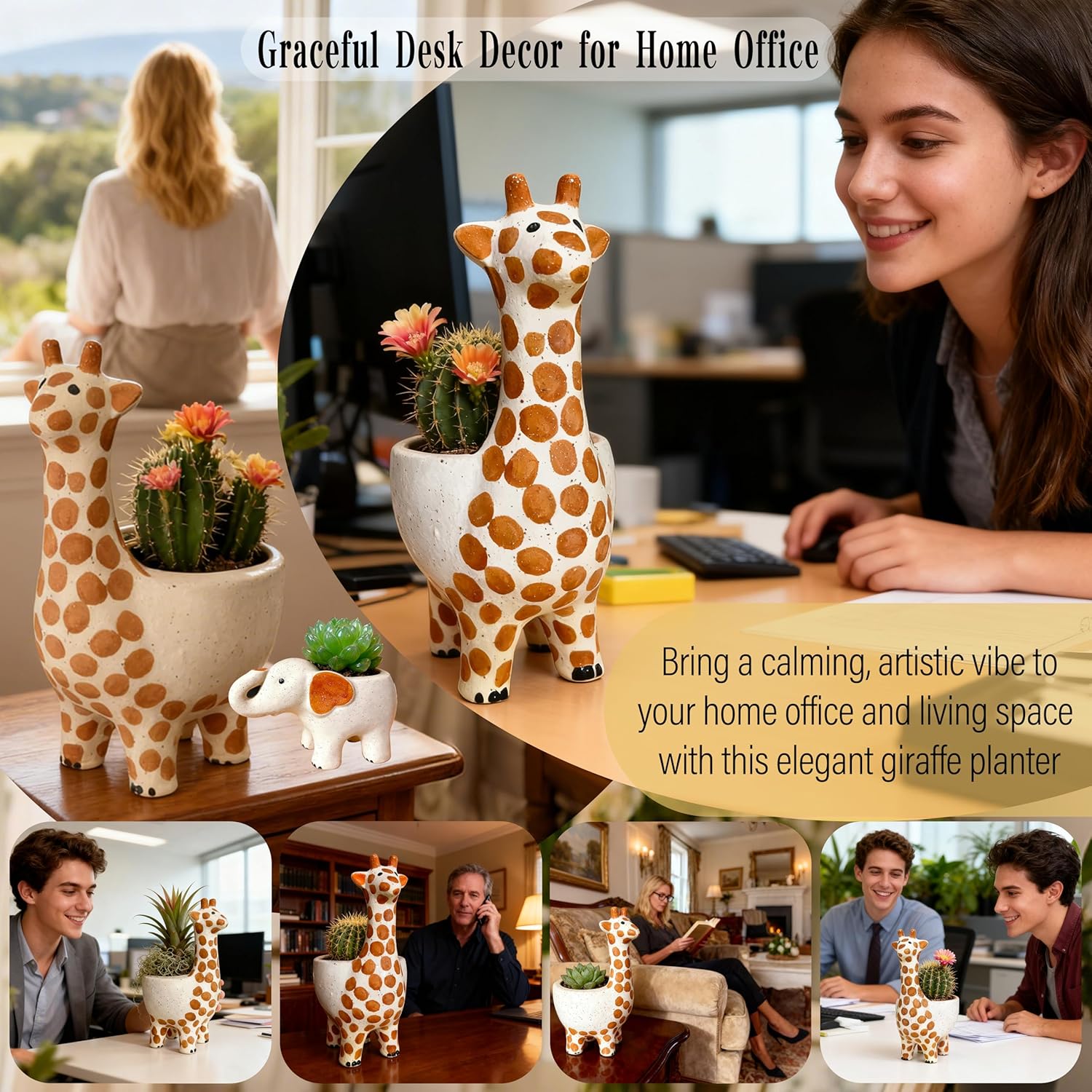 Large 9.65‘‘ Ceramic Giraffe Planter Pot-Animal Shaped Flower Pot Planter for Indoor/Outdoor Succulent/Cactus/Bonsai-Garden Office Home Decor for Living Room,Kitchen Desk-Plant Lovers Gift